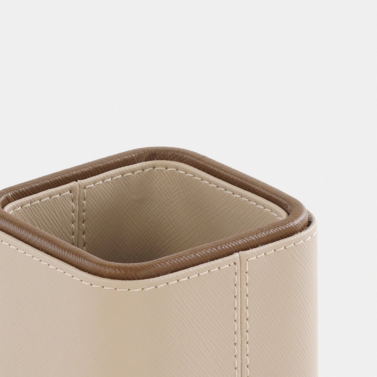 Beige Faux Leather Pen Stand