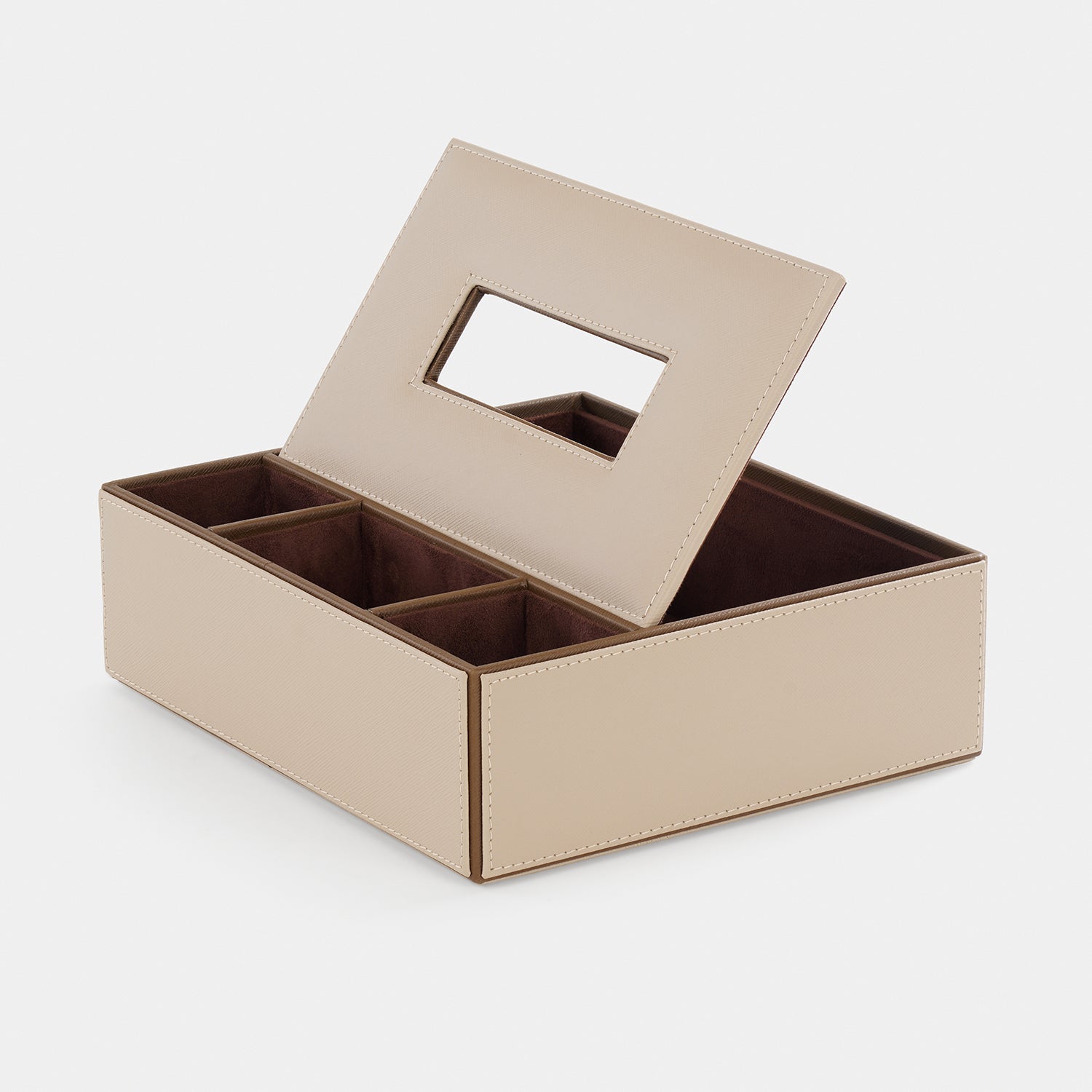 Beige Faux Leather Tissue Box with Organiser