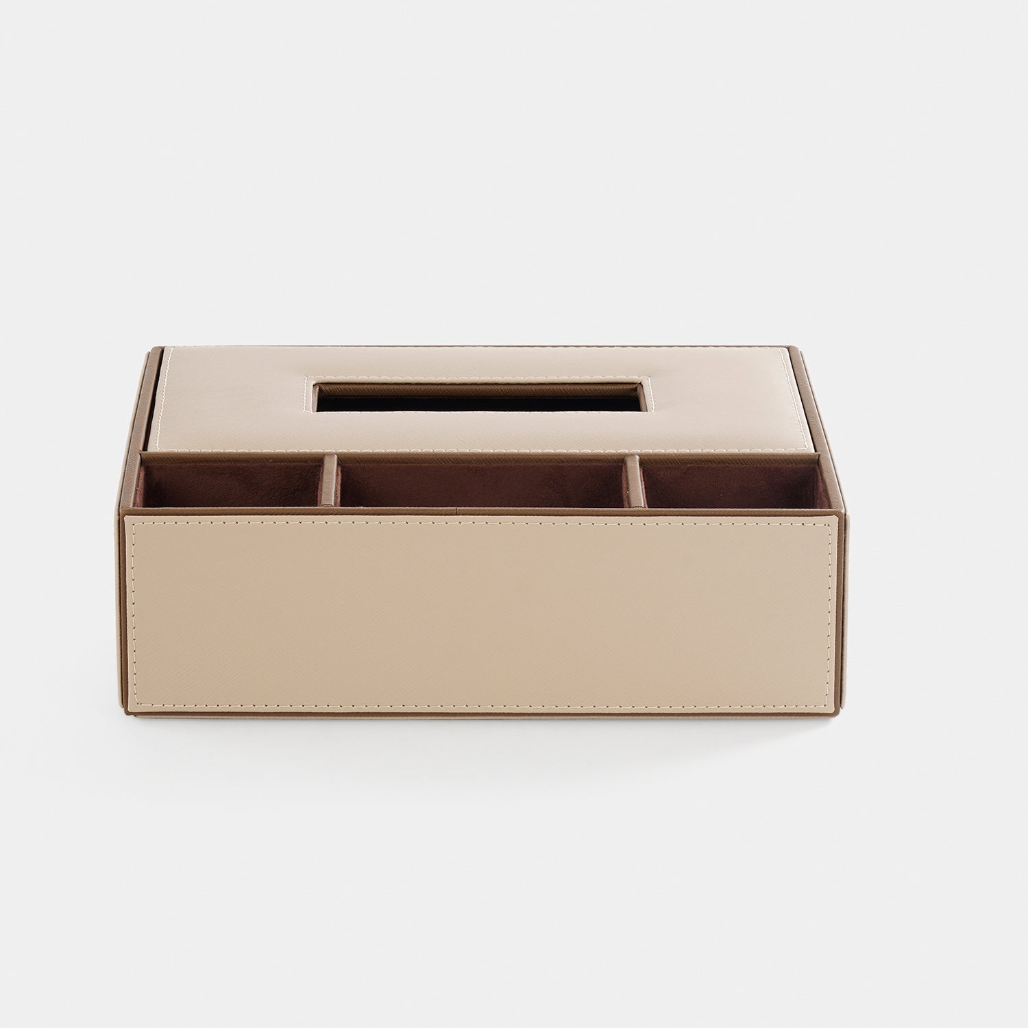 Beige Faux Leather Tissue Box with Organiser