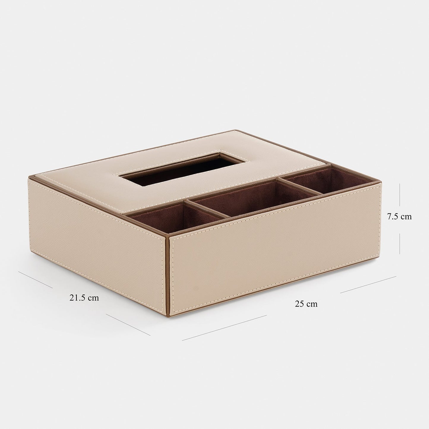 Beige Faux Leather Tissue Box with Organiser