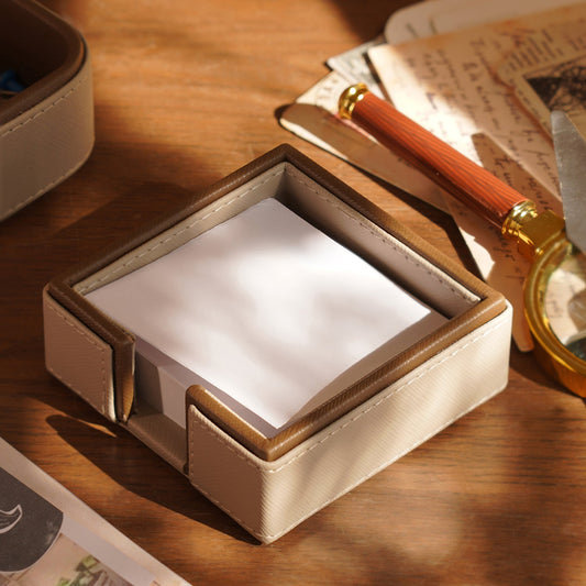 Beige Faux Leather Note Pad Holder