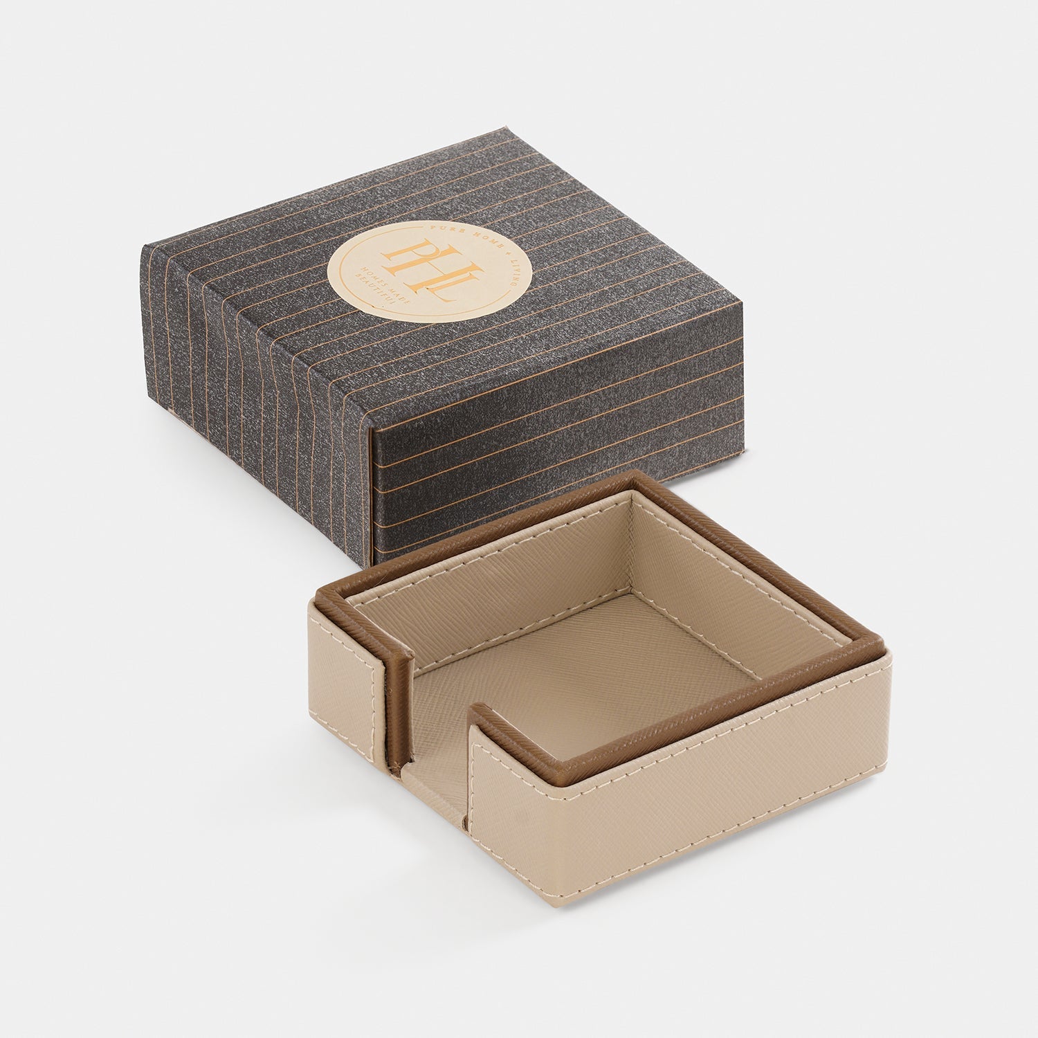 Beige Faux Leather Note Pad Holder