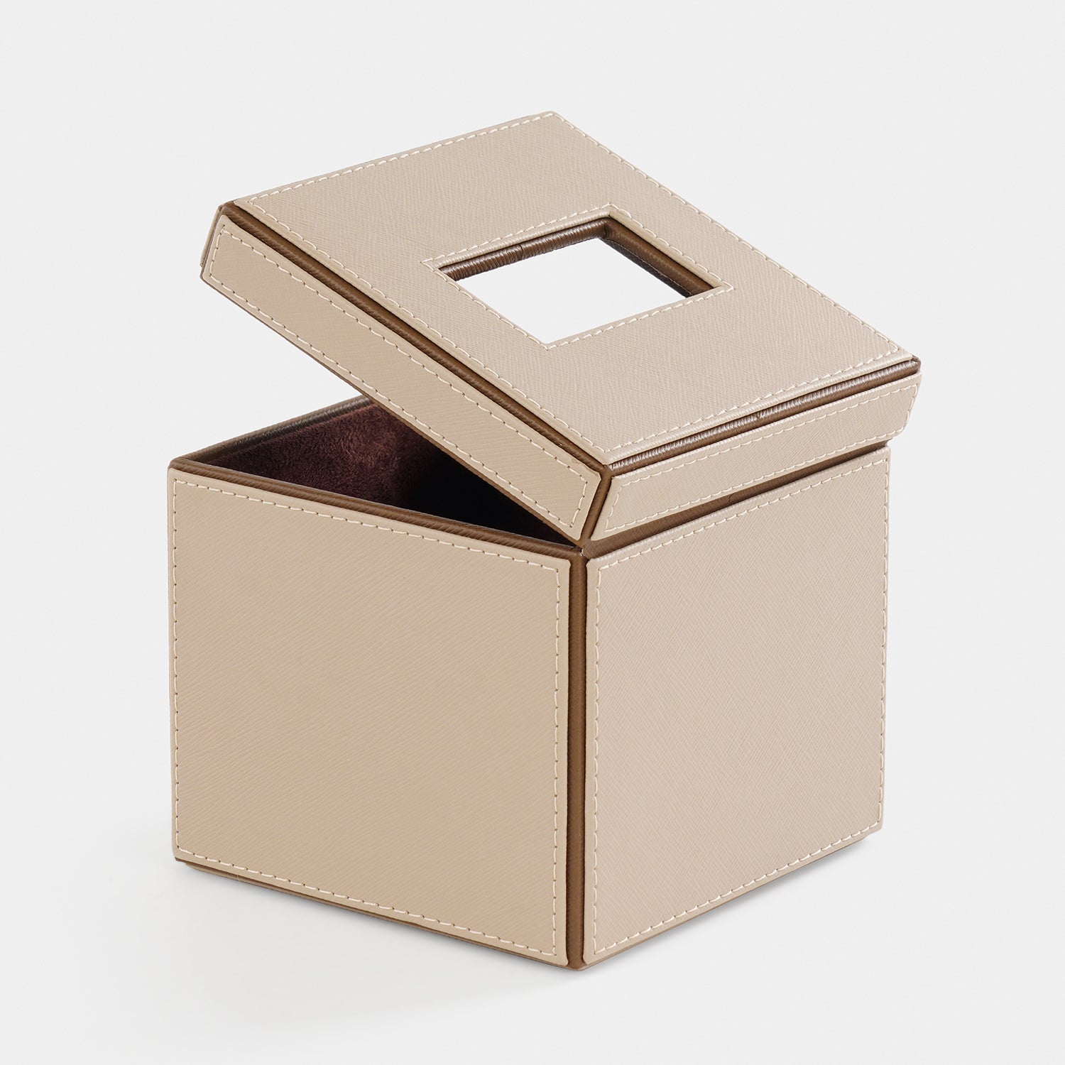 Beige Faux Leather Square Tissue Box