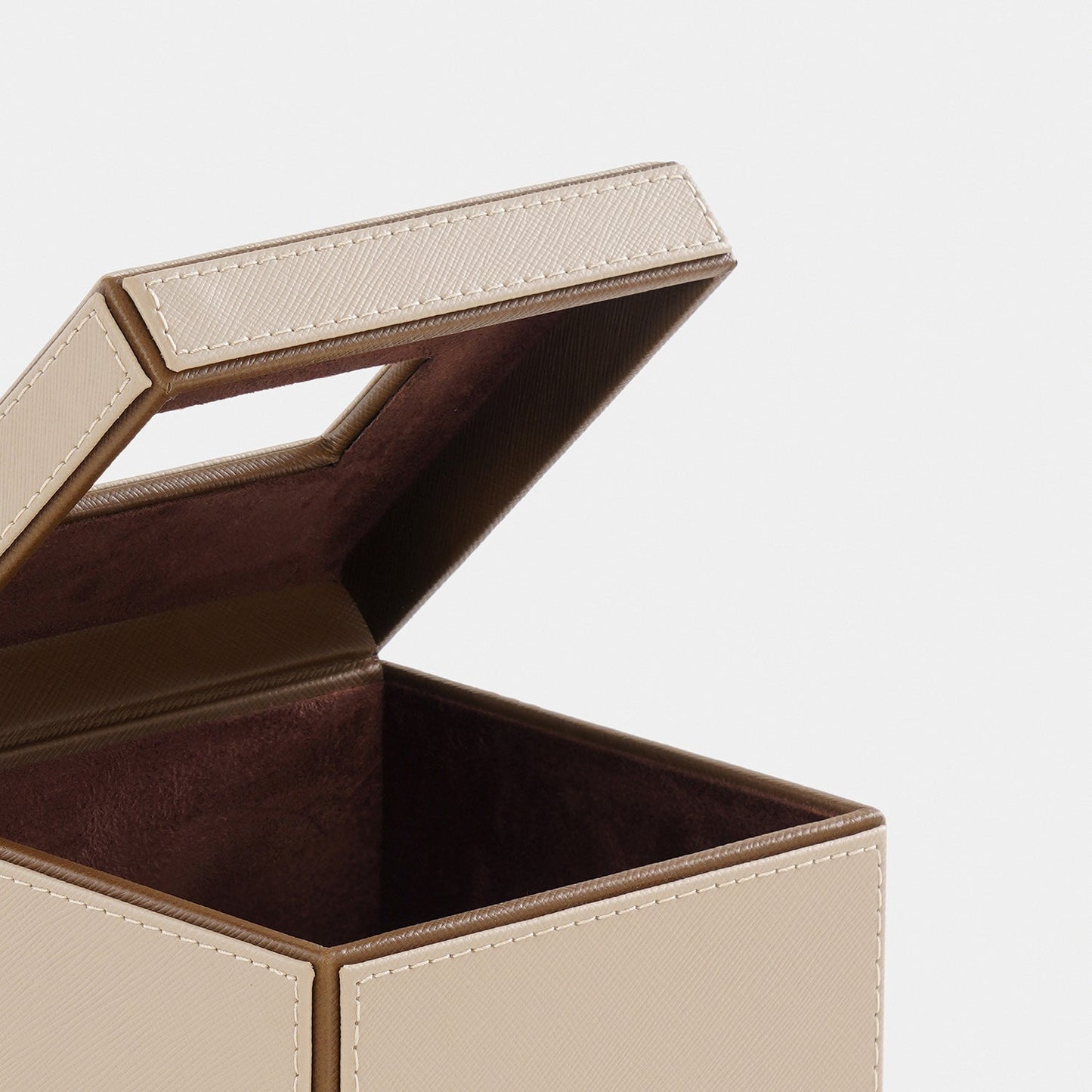 Beige Faux Leather Square Tissue Box