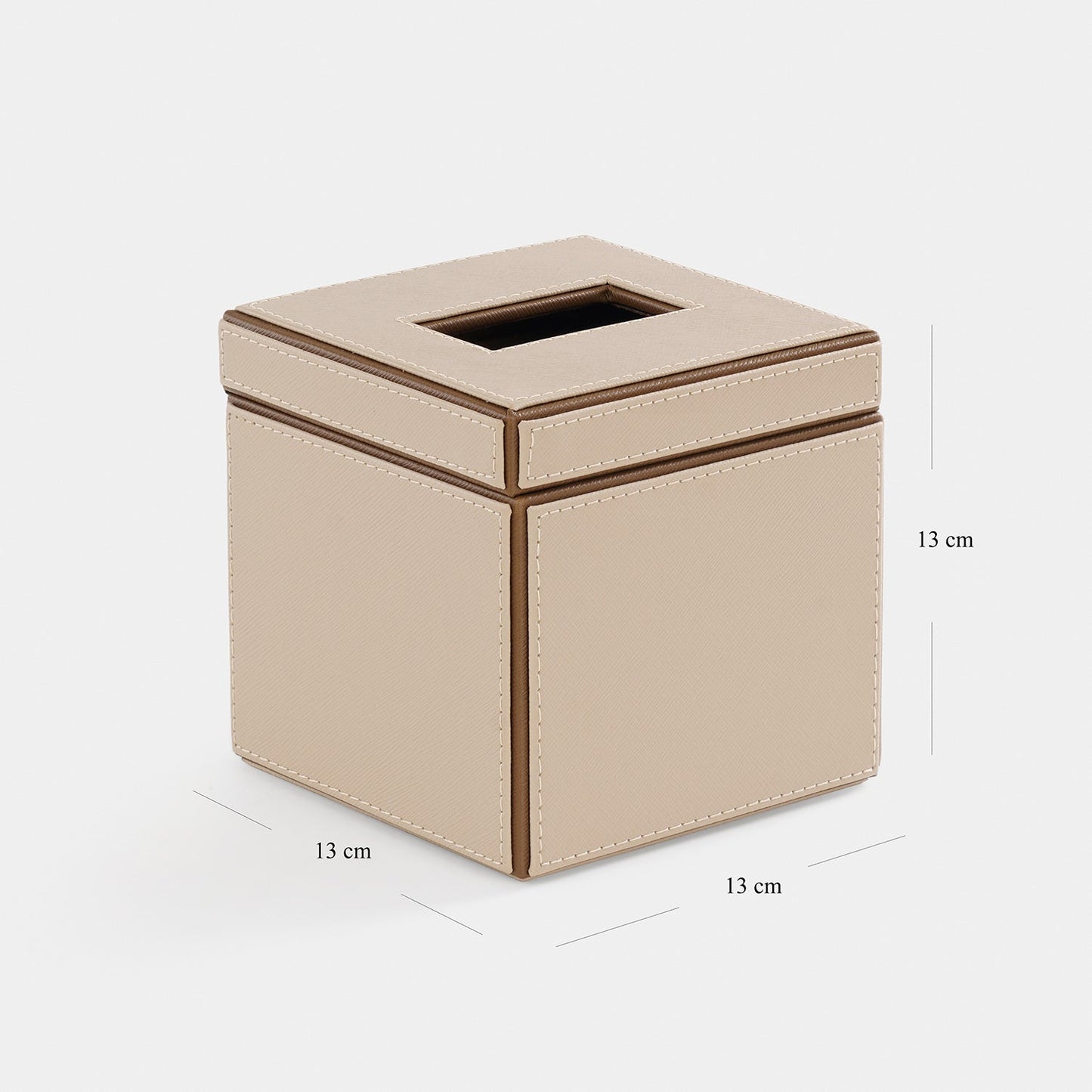Beige Faux Leather Square Tissue Box