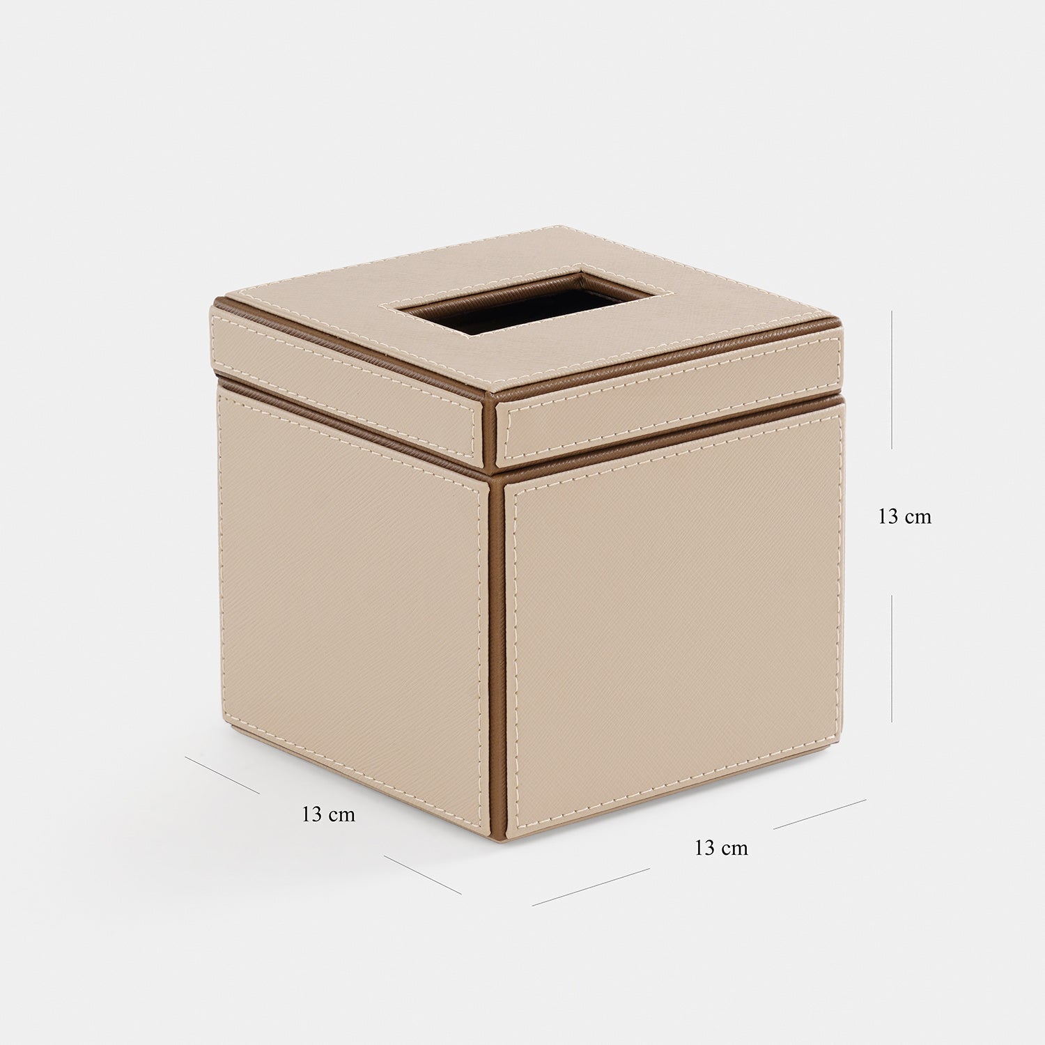 Beige Faux Leather Square Tissue Box