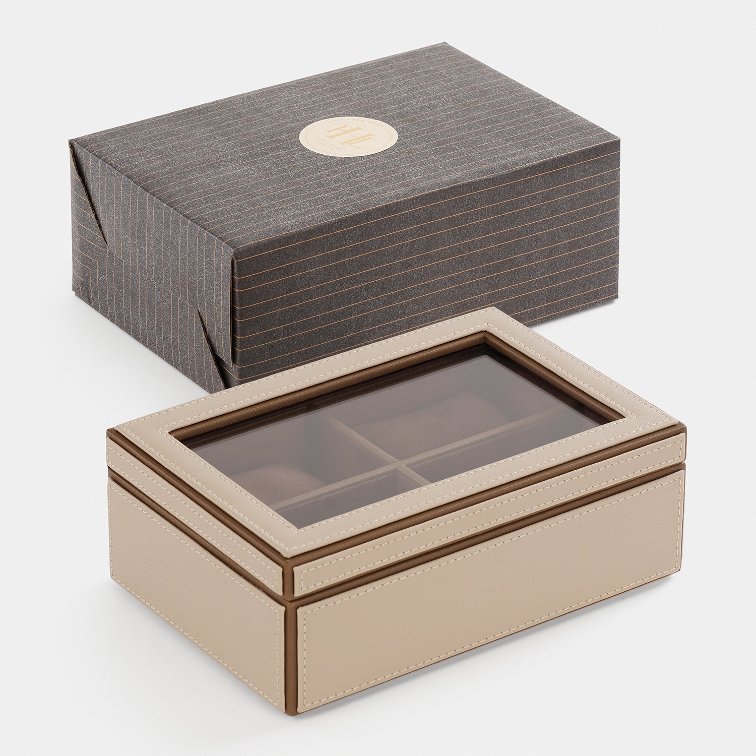 Beige Faux Leather 4 Part Watch Box