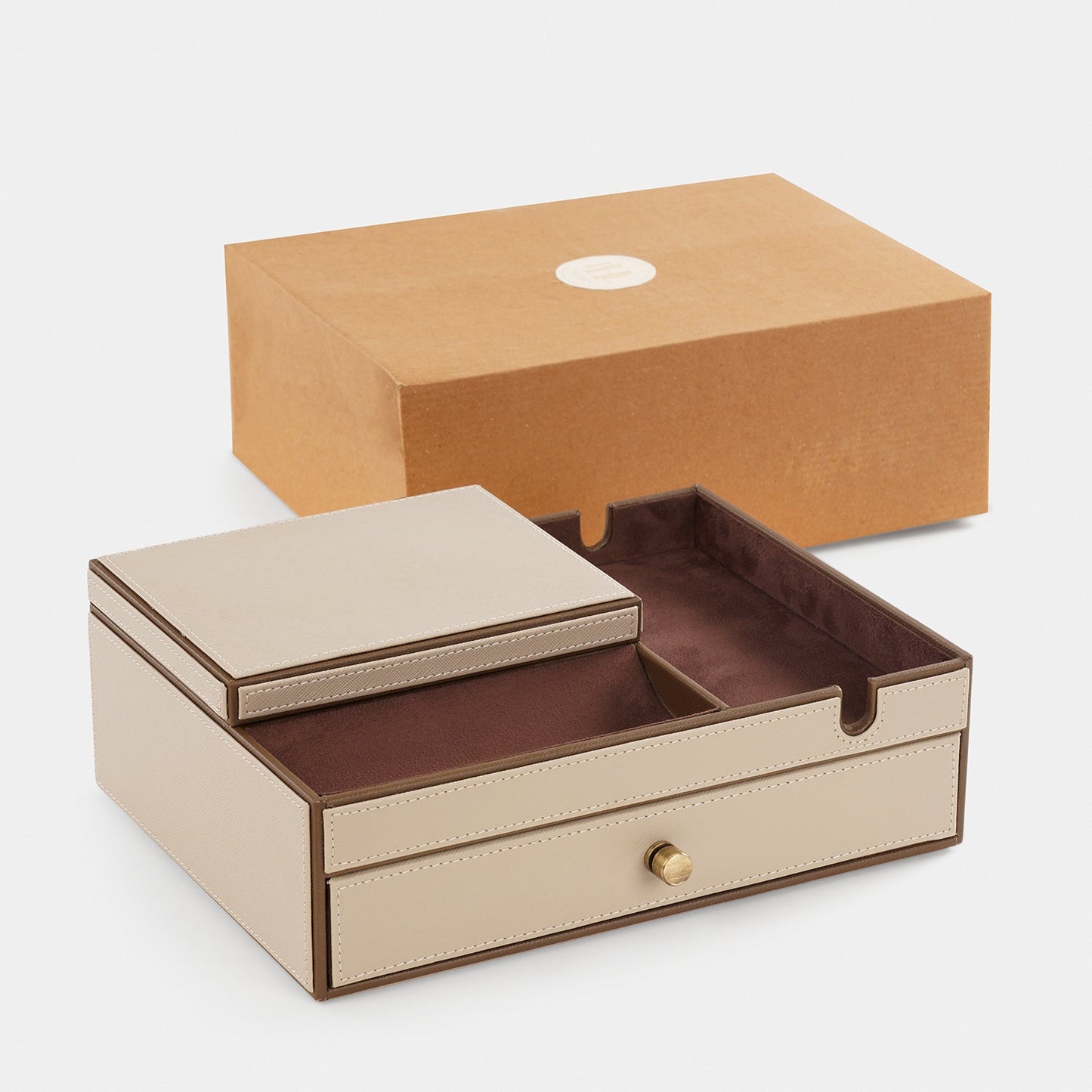 Beige Faux Leather Jewellery Organiser