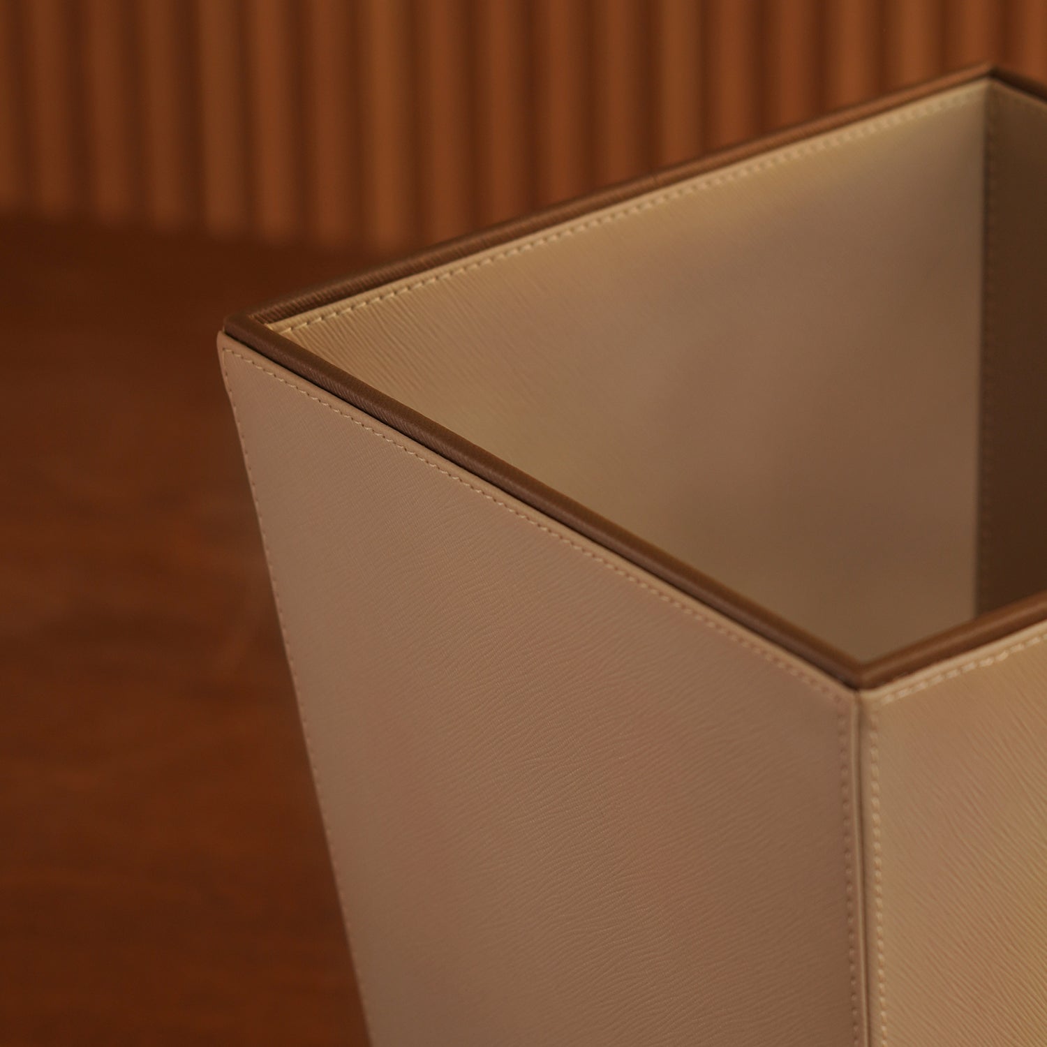 Beige Faux Leather Two Tone Dustbin