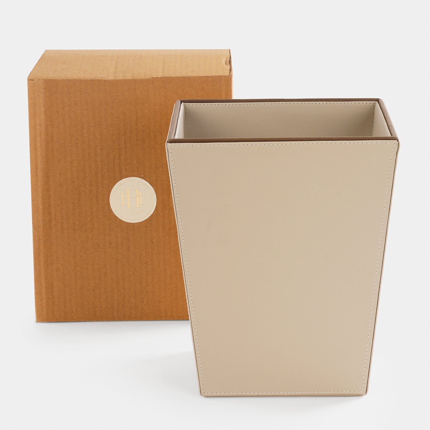 Beige Faux Leather Two Tone Dustbin