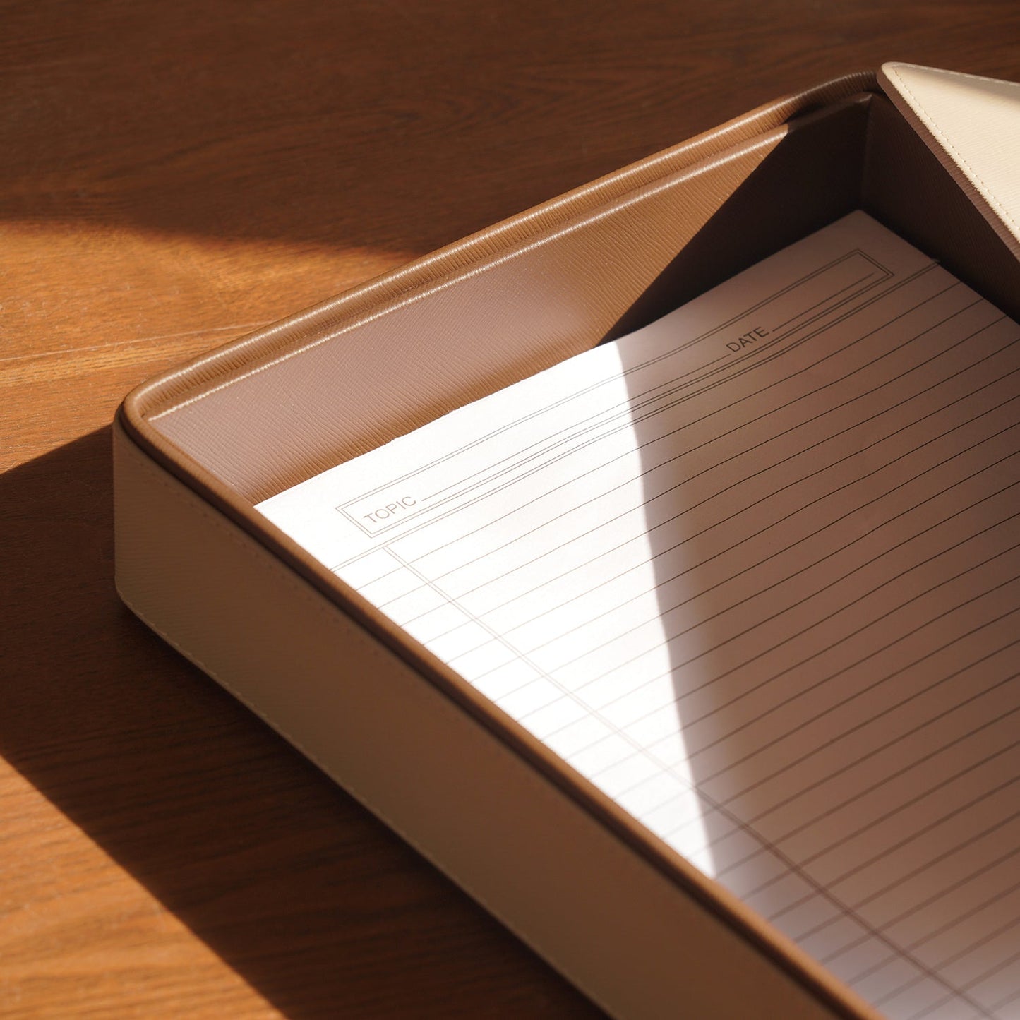 Beige Faux Leather Tray with Cover