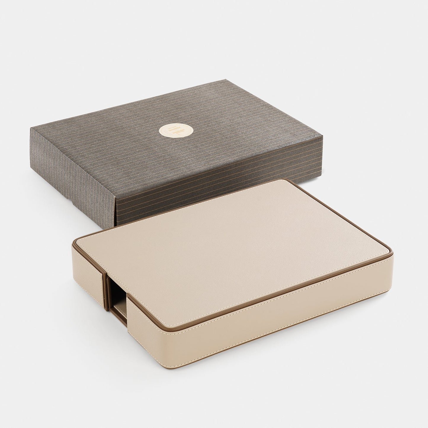 Beige Faux Leather Tray with Cover
