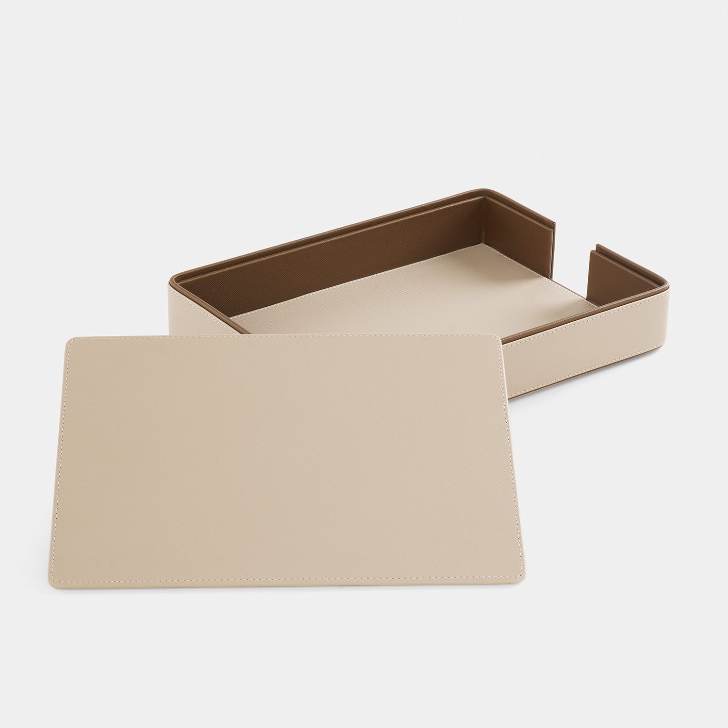 Beige Faux Leather Tray with Cover
