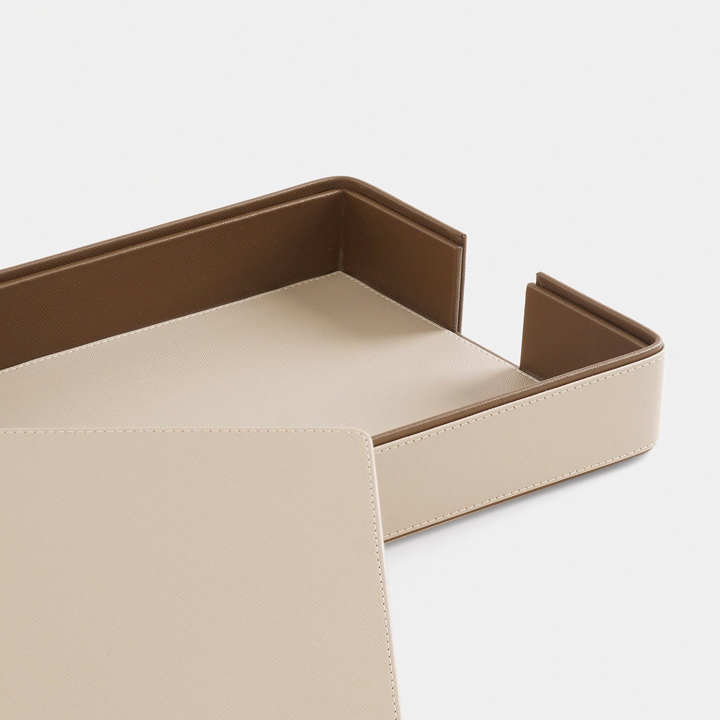 Beige Faux Leather Tray with Cover