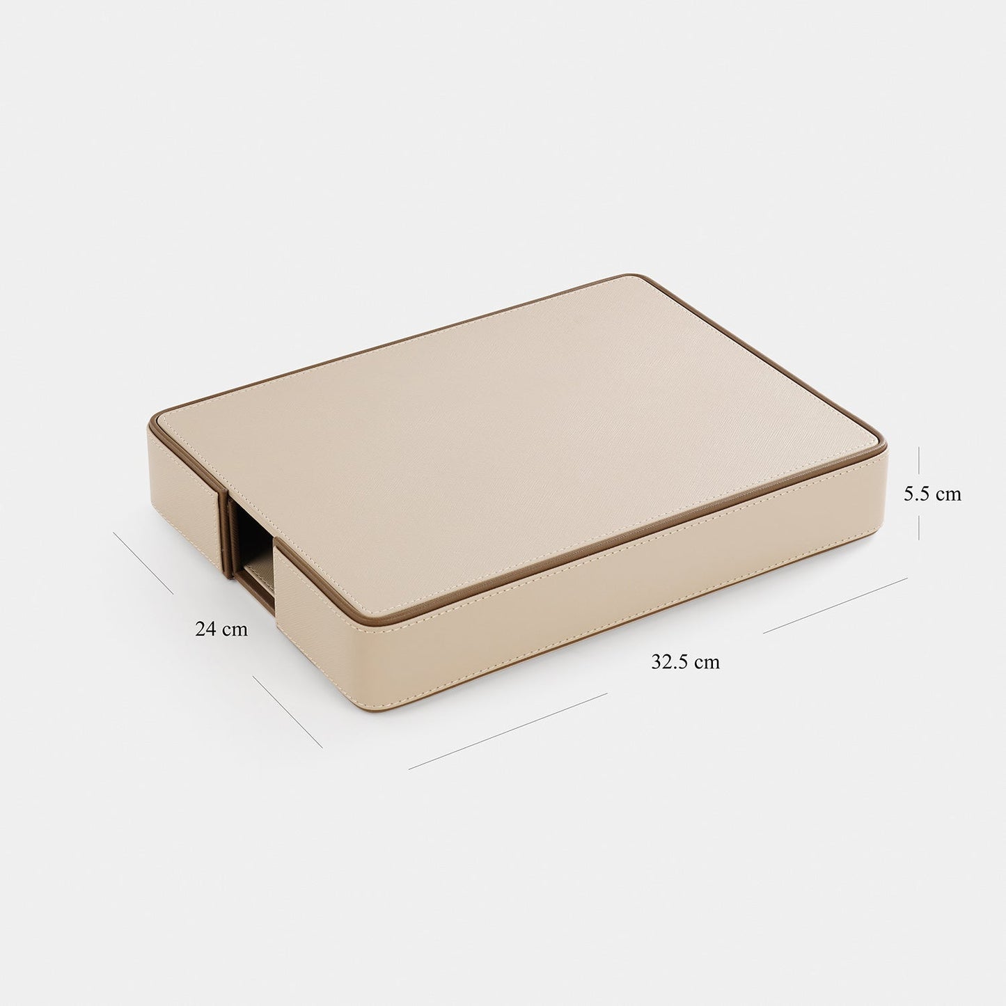 Beige Faux Leather Tray with Cover