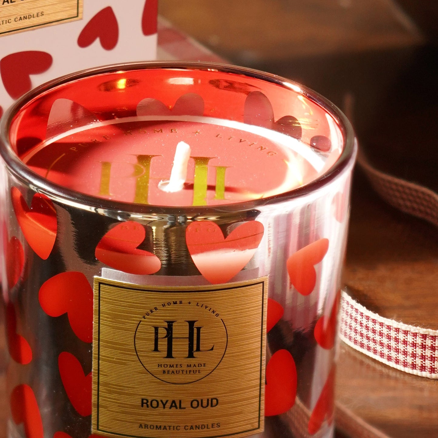 Silver Heart Print Wax Filled Votive