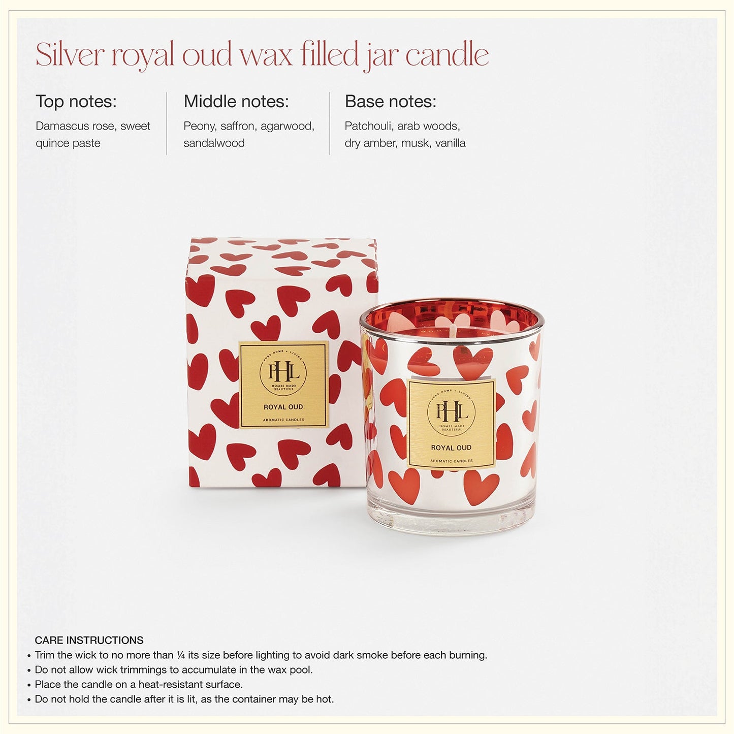 Silver Heart Print Wax Filled Votive