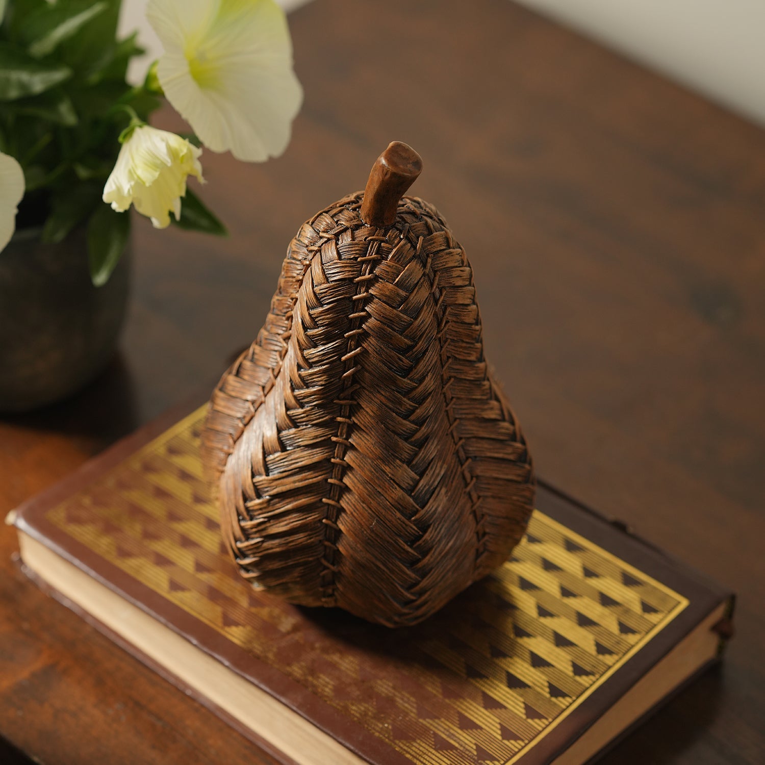 Brown Polyresin Woven Pear