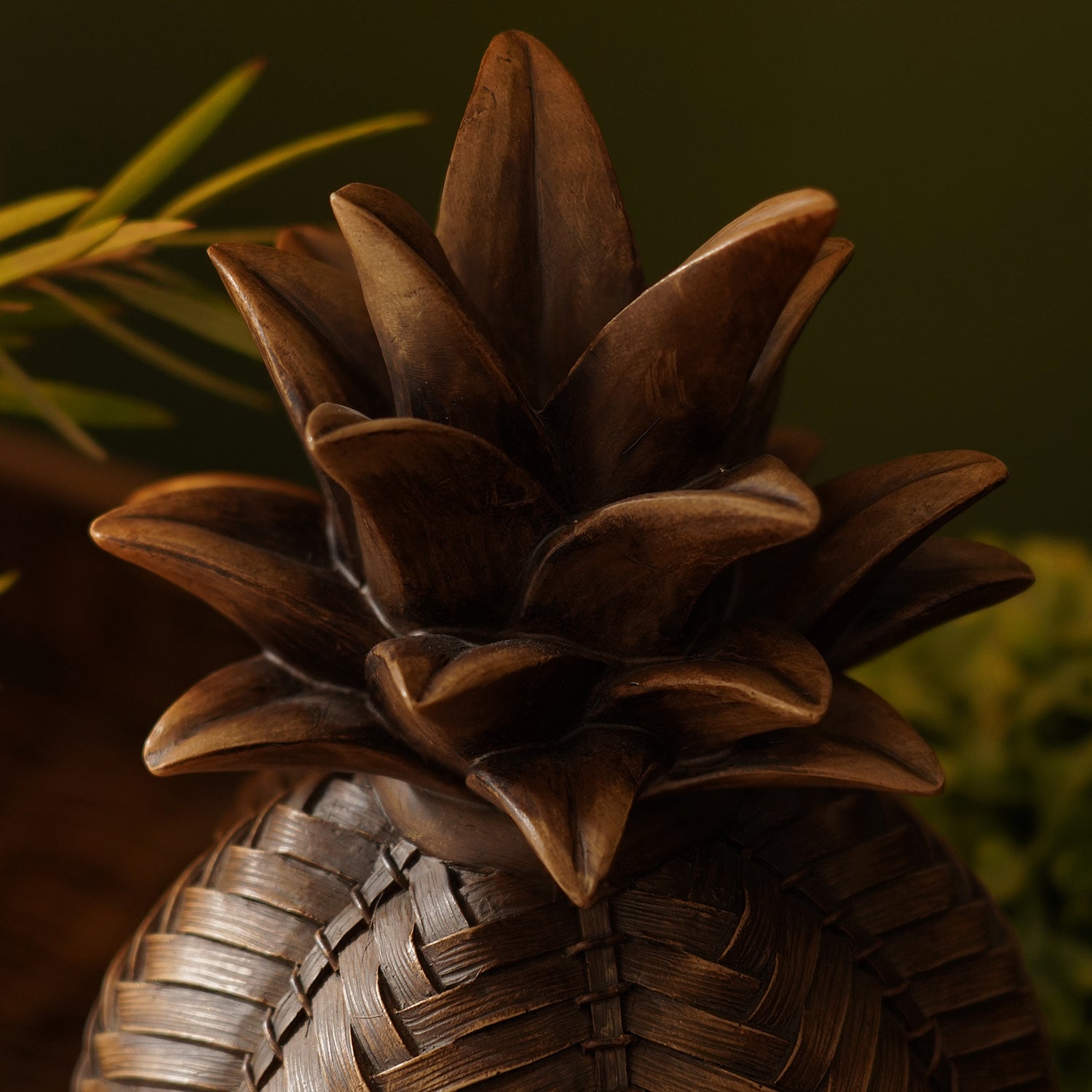 Brown Polyresin Woven Pineapple