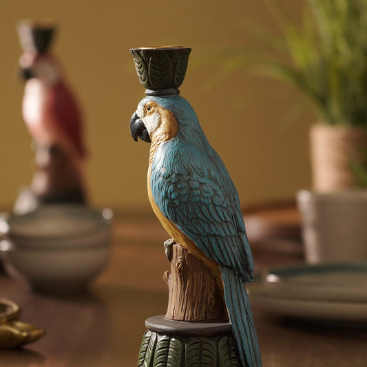 Blue Yellow Polyresin Macaw Candleholder