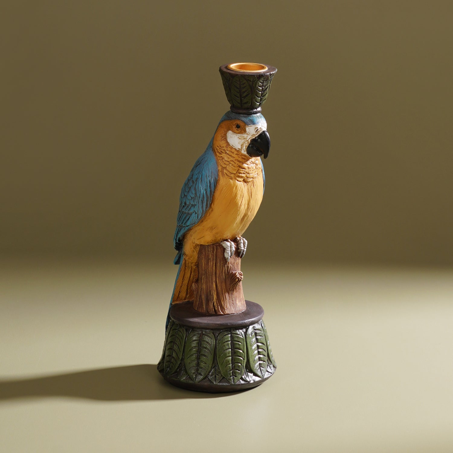 Blue Yellow Polyresin Macaw Candleholder
