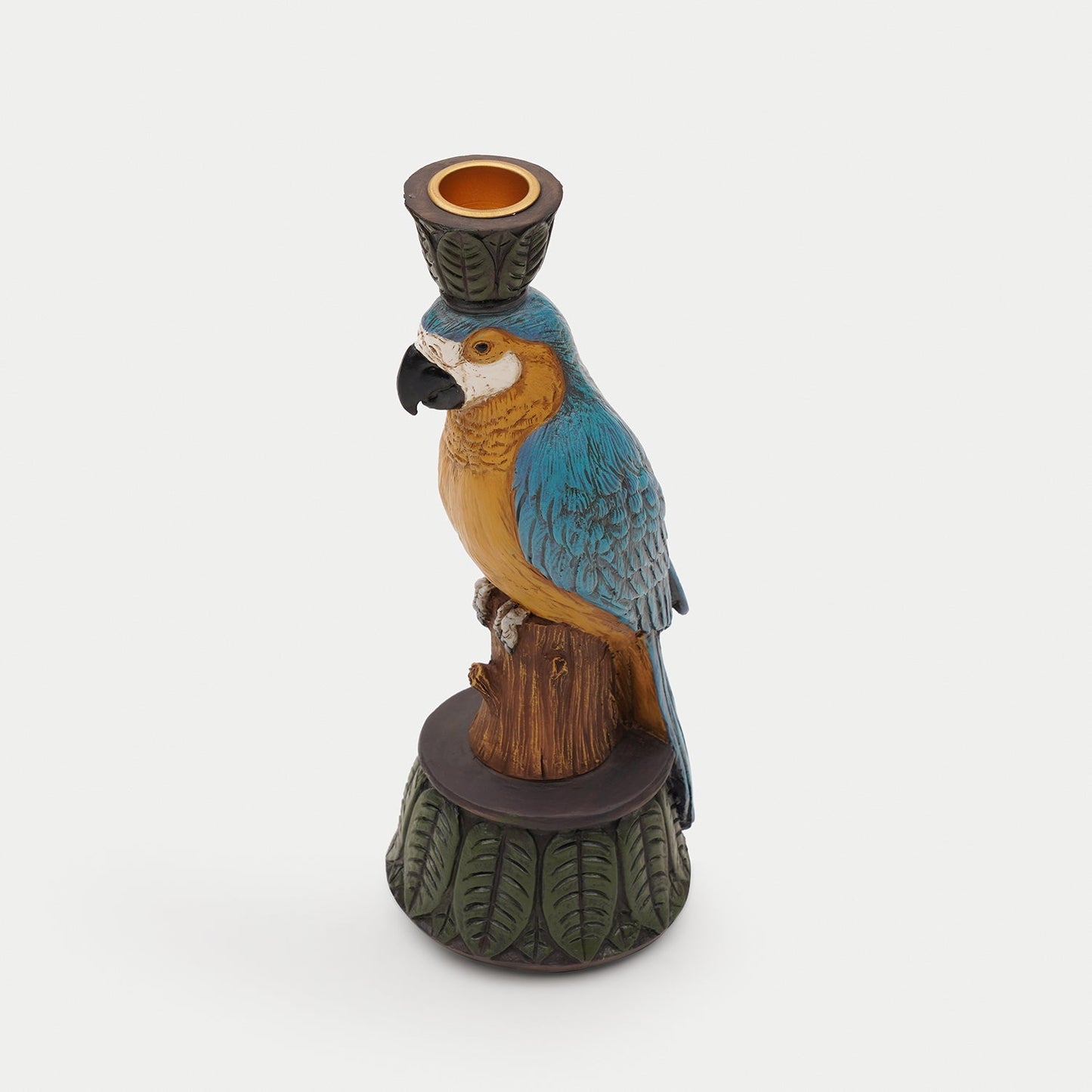 Blue Yellow Polyresin Macaw Candleholder