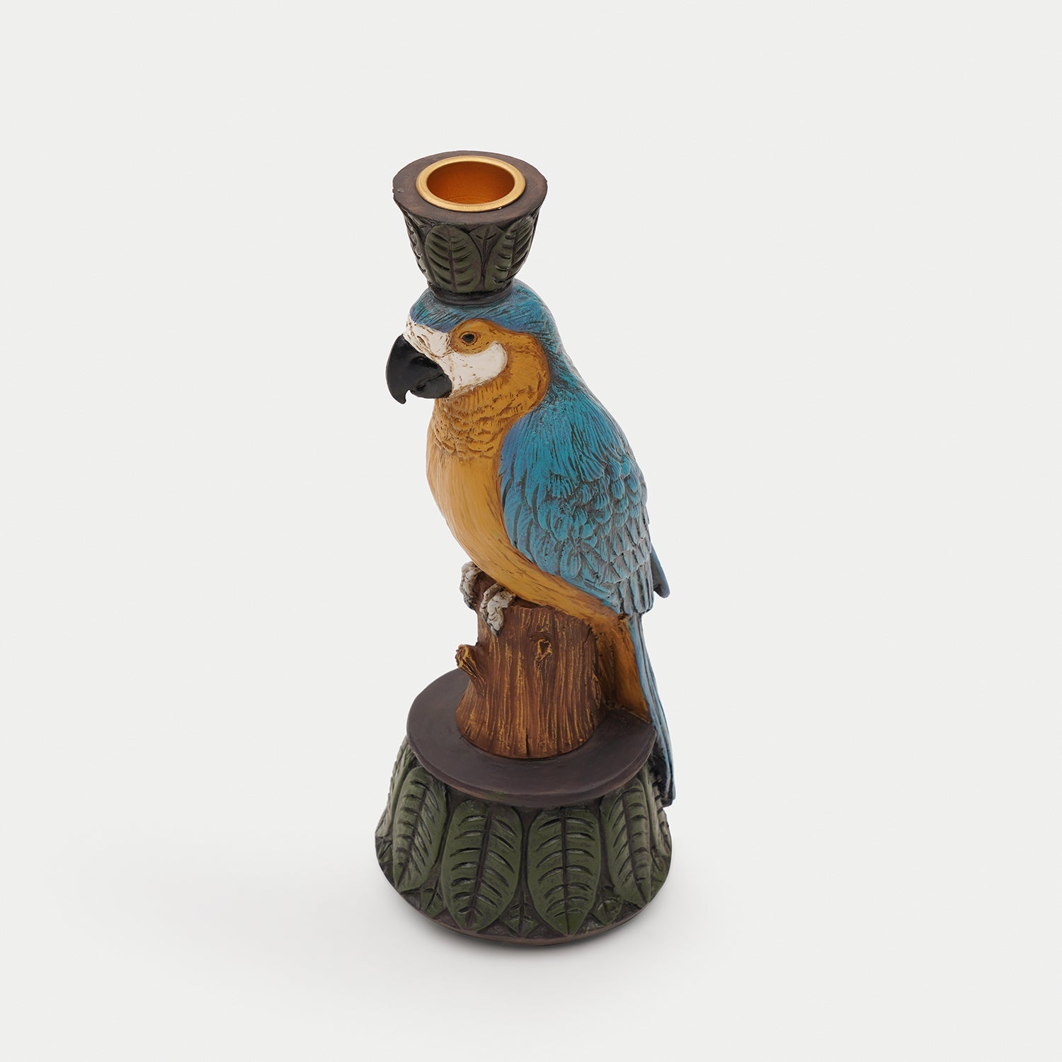 Blue Yellow Polyresin Macaw Candleholder