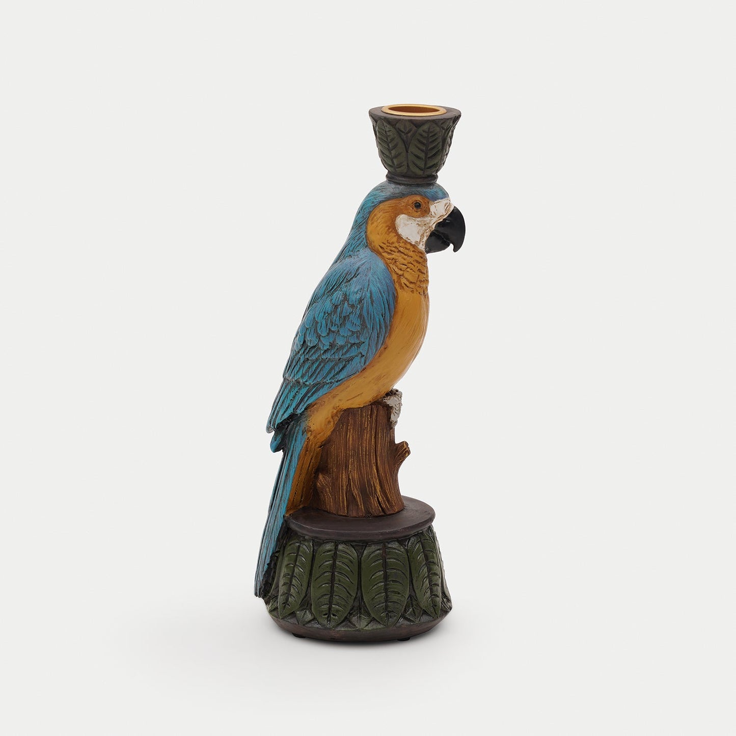 Blue Yellow Polyresin Macaw Candleholder