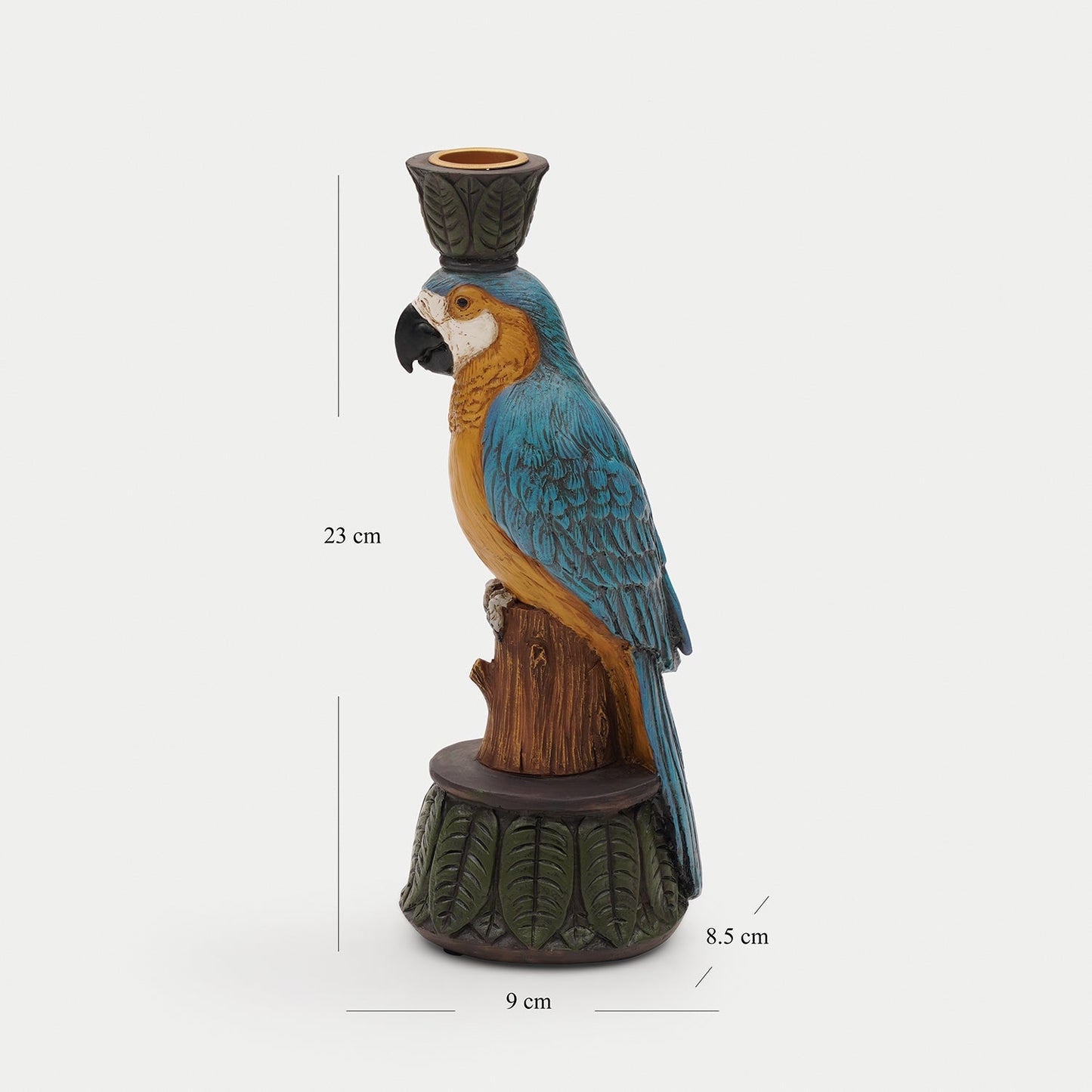 Blue Yellow Polyresin Macaw Candleholder