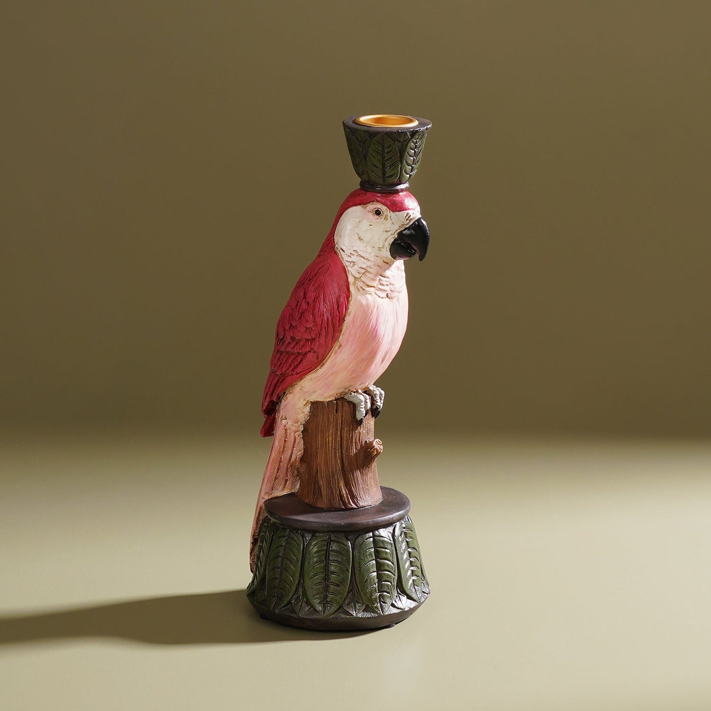 Red Pink Polyresin Macaw Candleholder