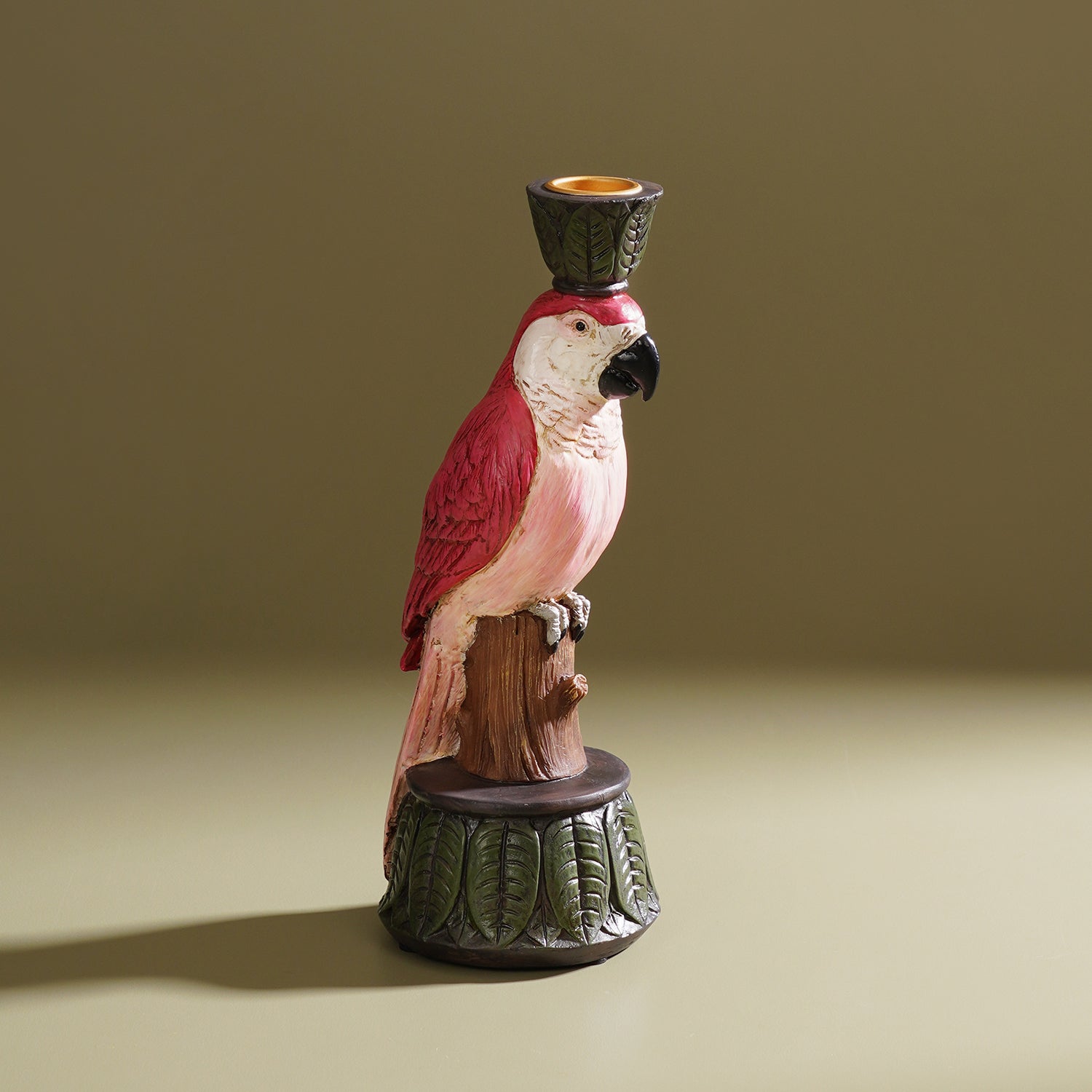Red Pink Polyresin Macaw Candleholder