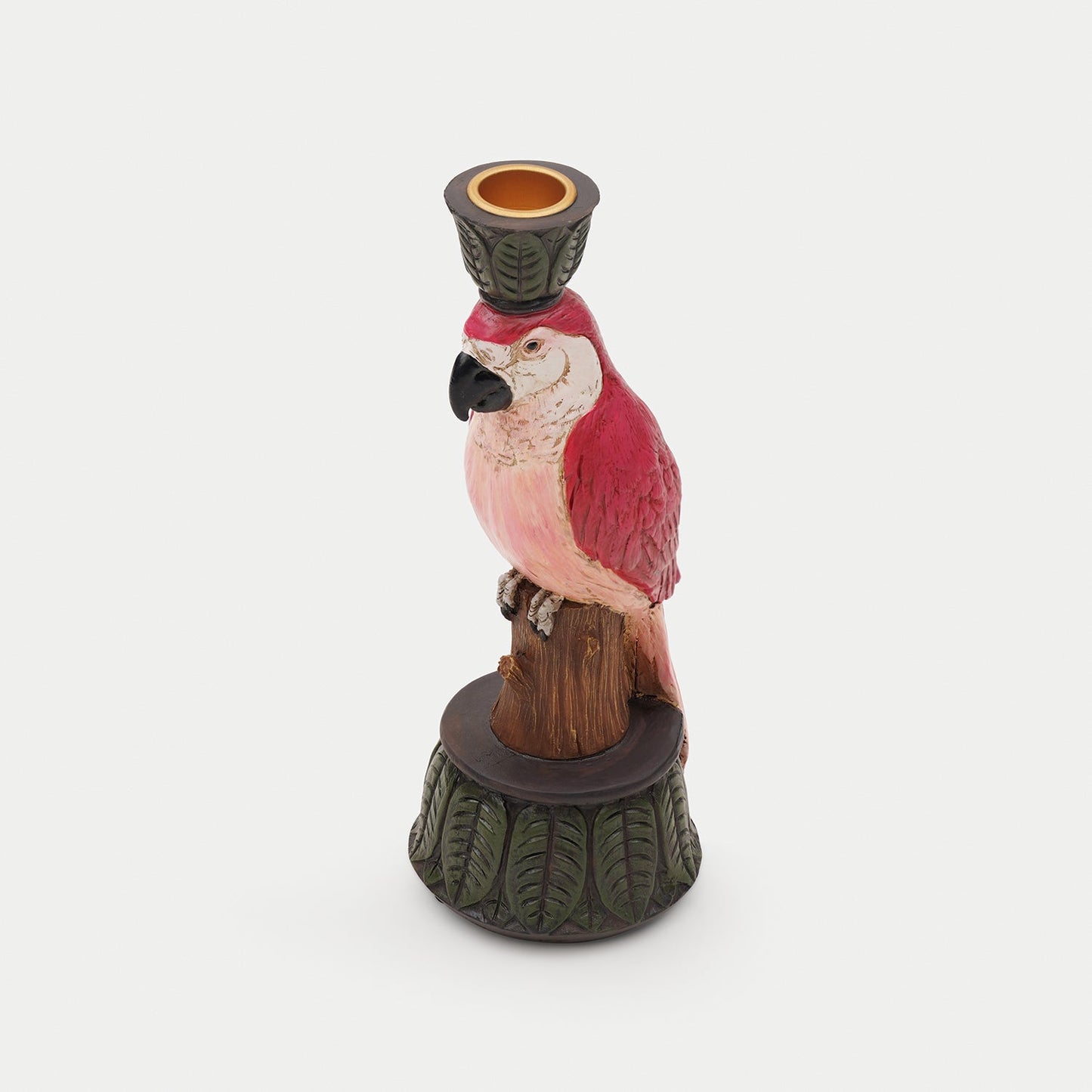 Red Pink Polyresin Macaw Candleholder