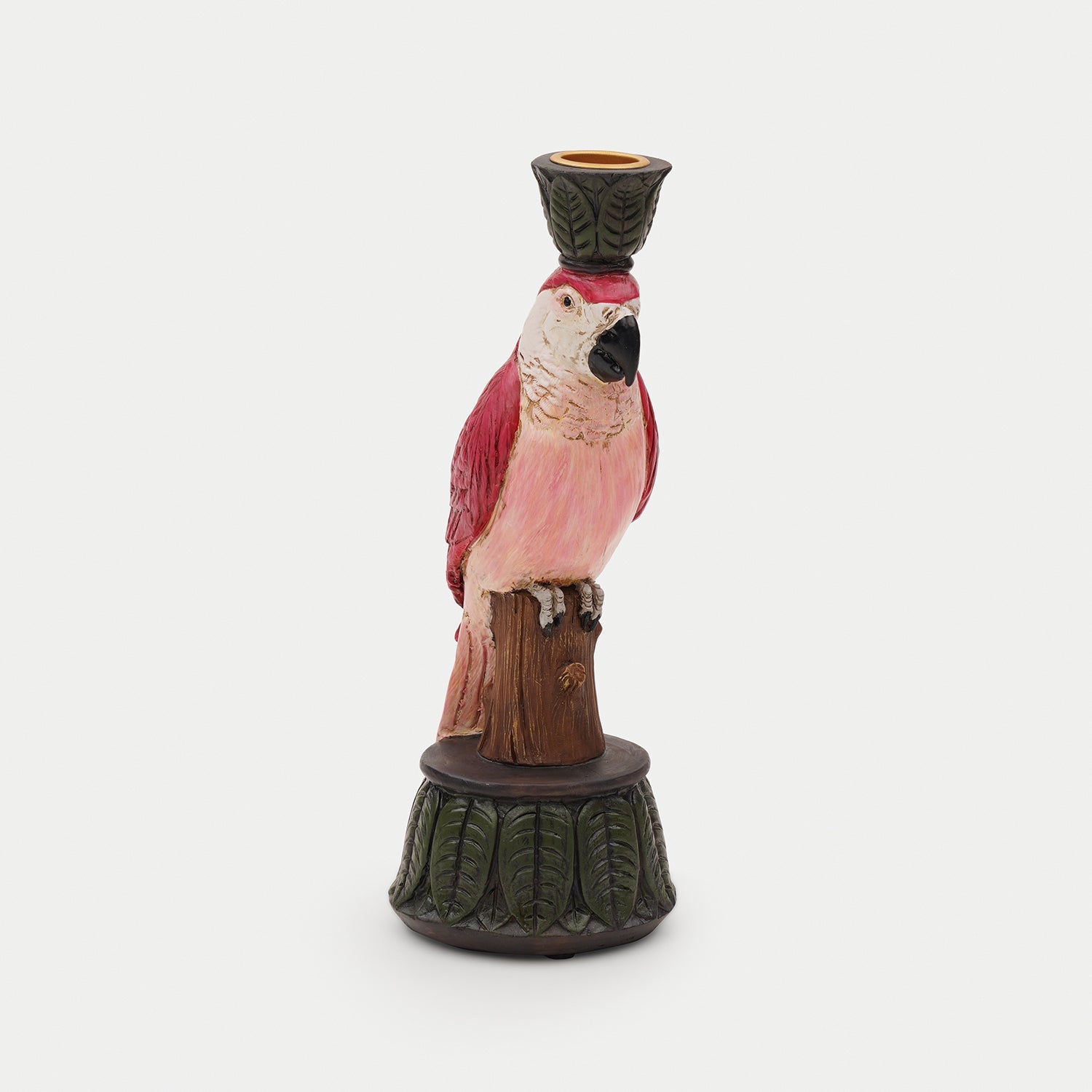 Red Pink Polyresin Macaw Candleholder