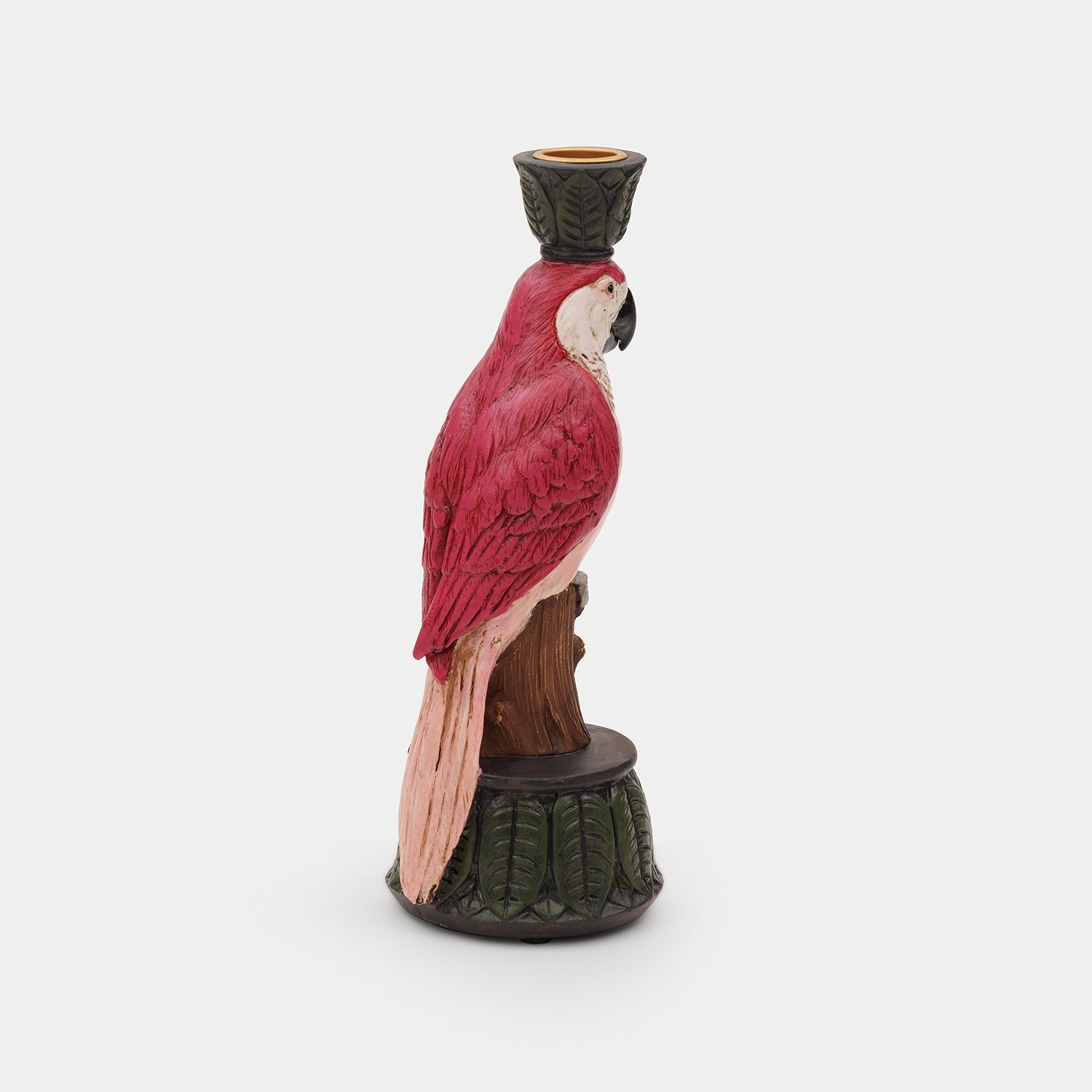 Red Pink Polyresin Macaw Candleholder