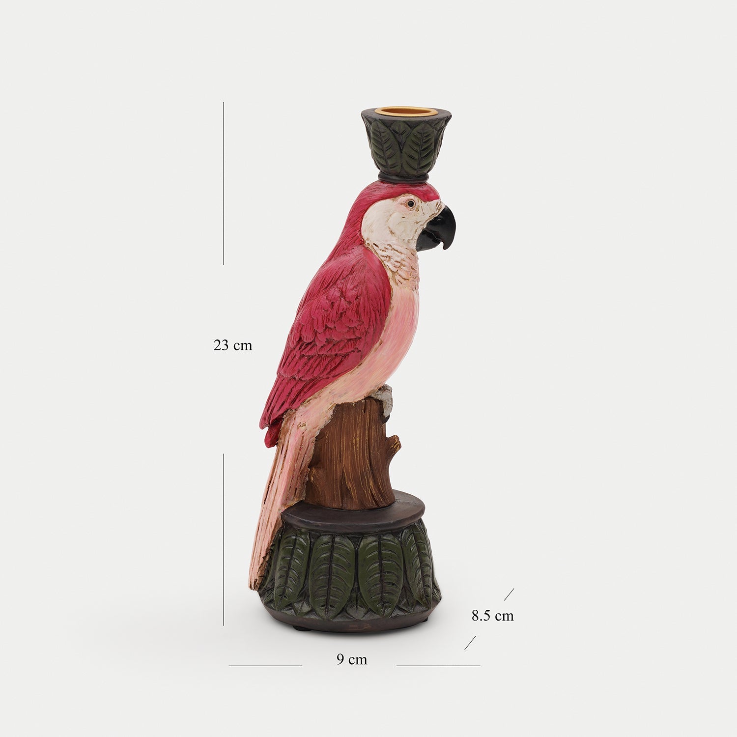 Red Pink Polyresin Macaw Candleholder