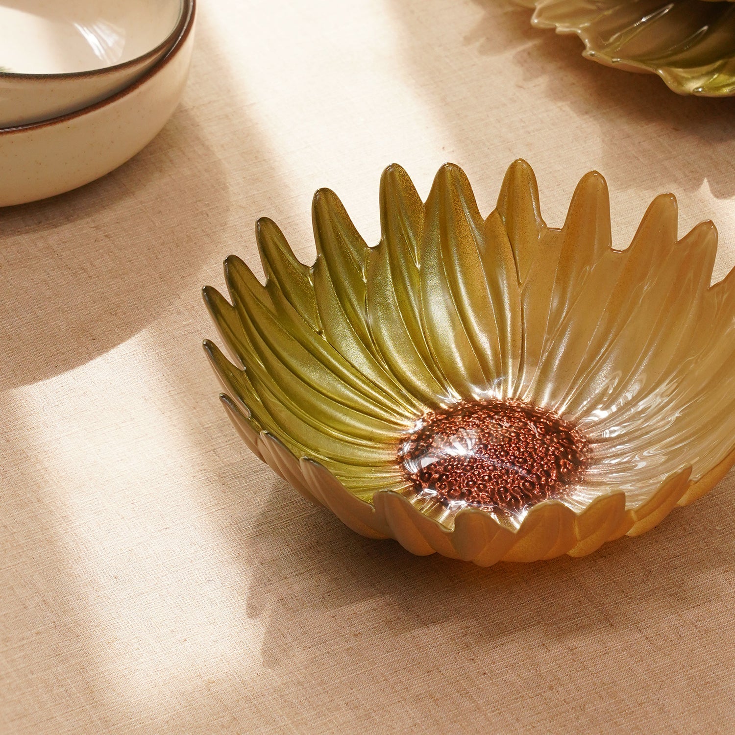 Green Flower Shaped Glass Serving Bowl