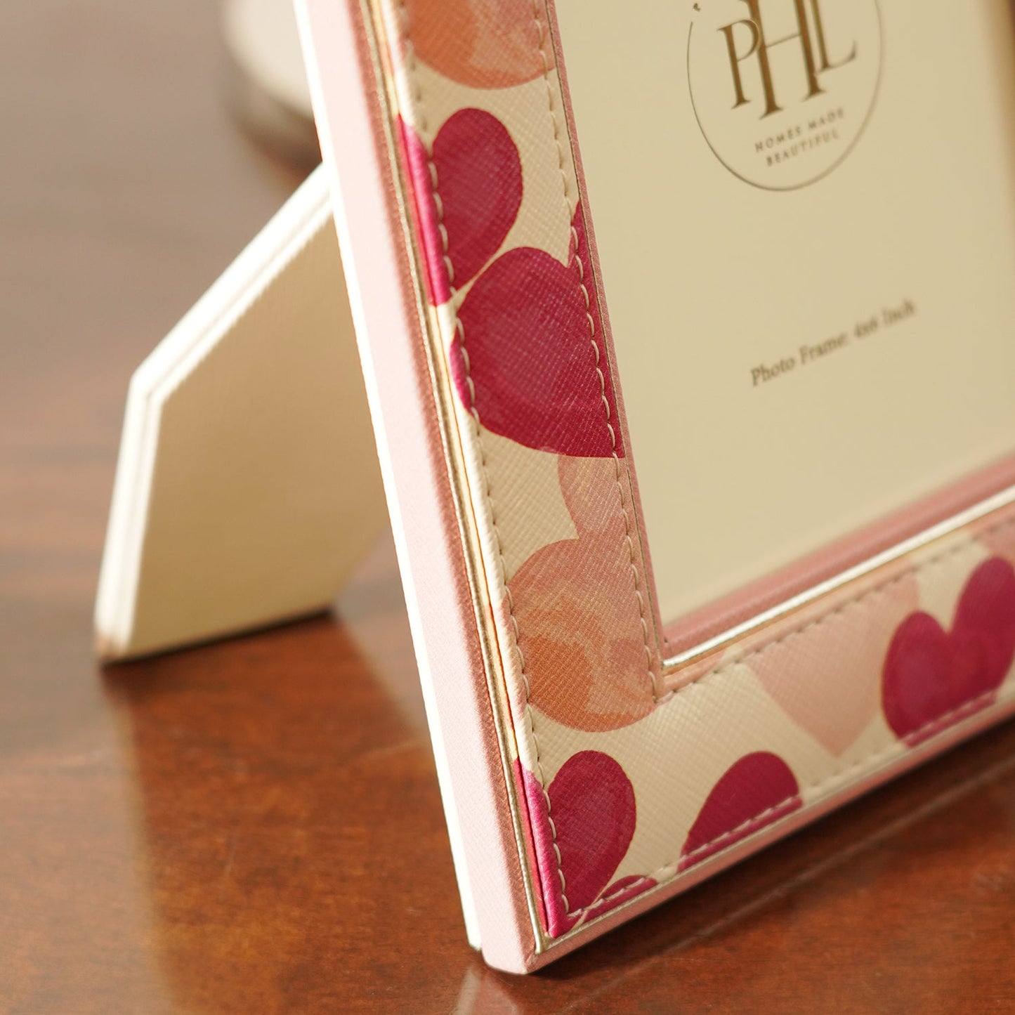 Red Heart Print Faux Leather Photo Frame