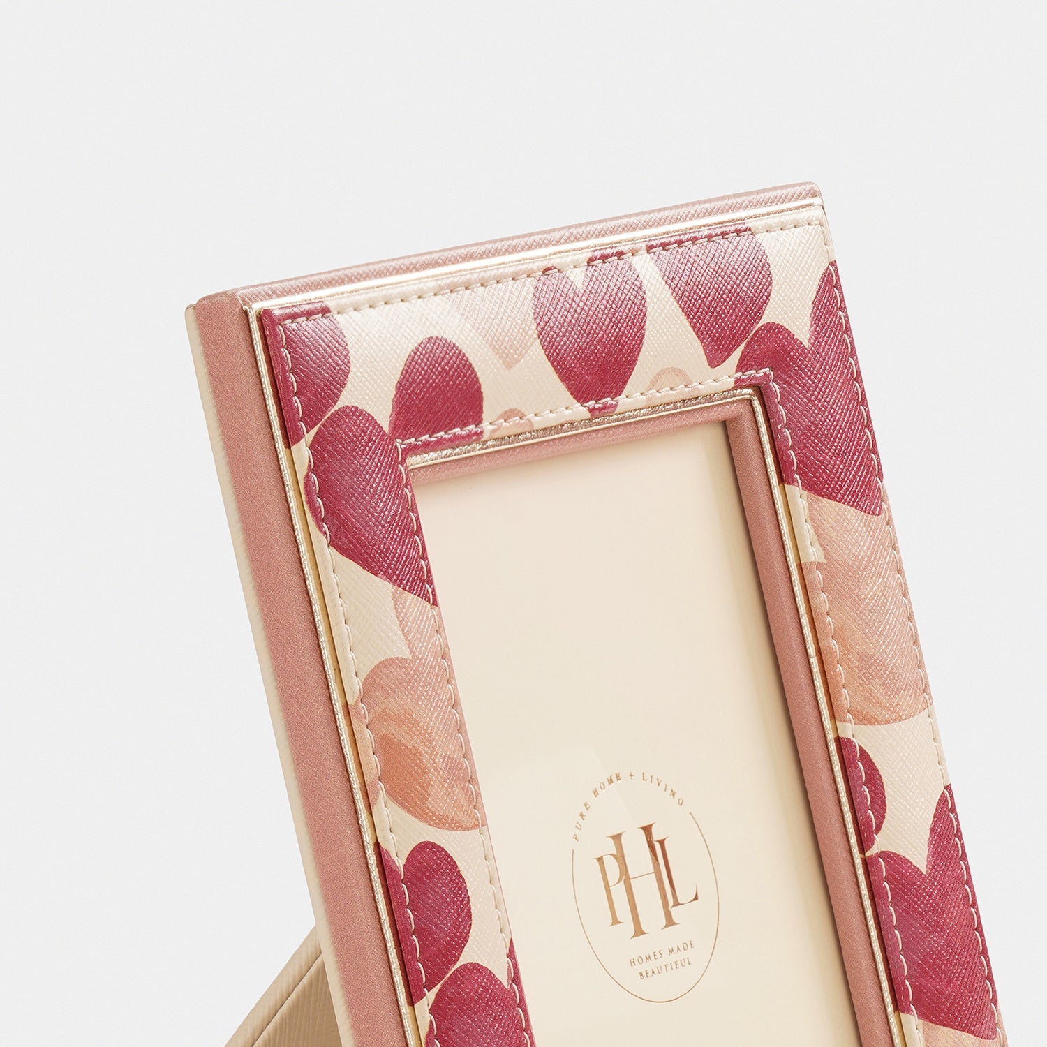 Red Heart Print Faux Leather Photo Frame