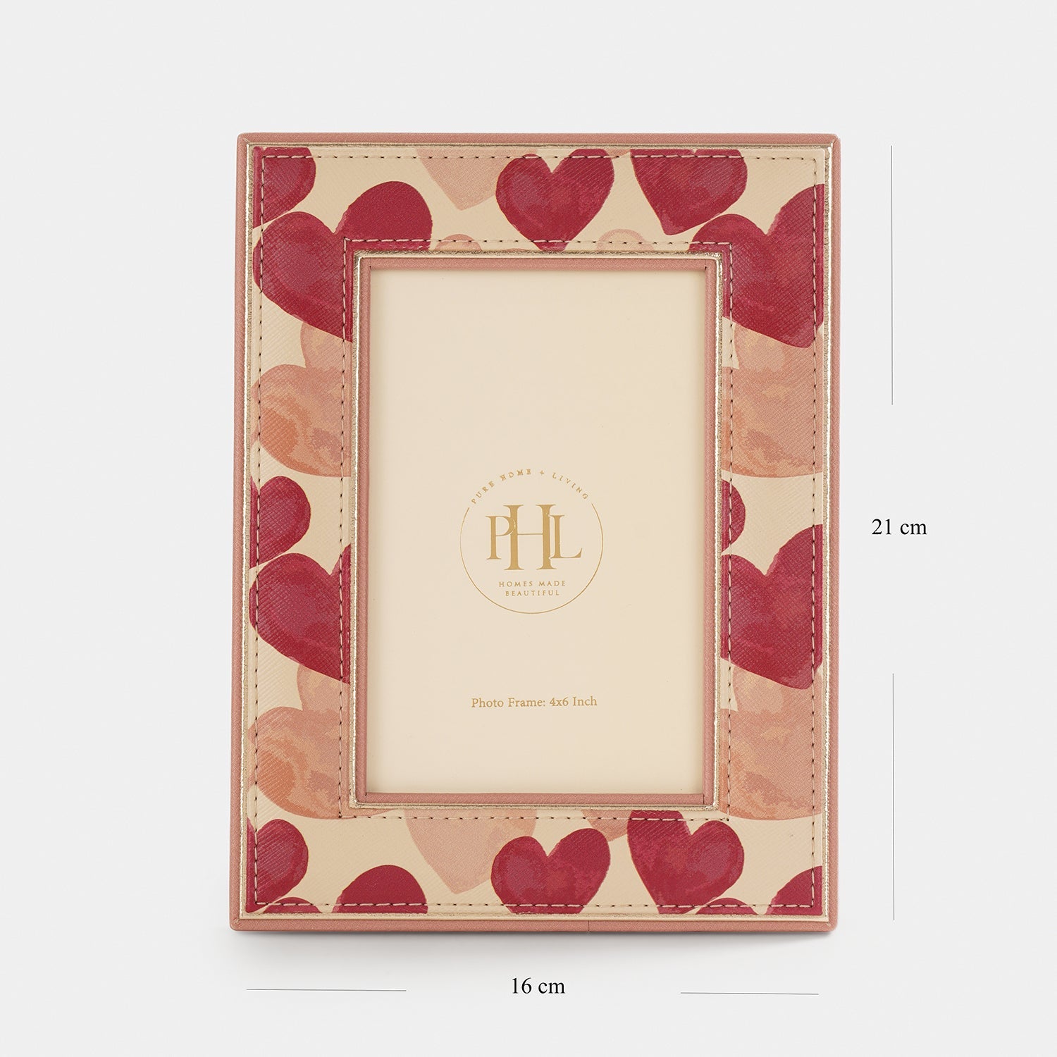 Red Heart Print Faux Leather Photo Frame