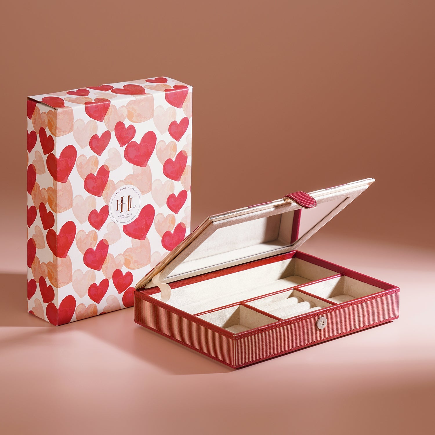 Pink Heart Print Faux Leather Jewellery Box