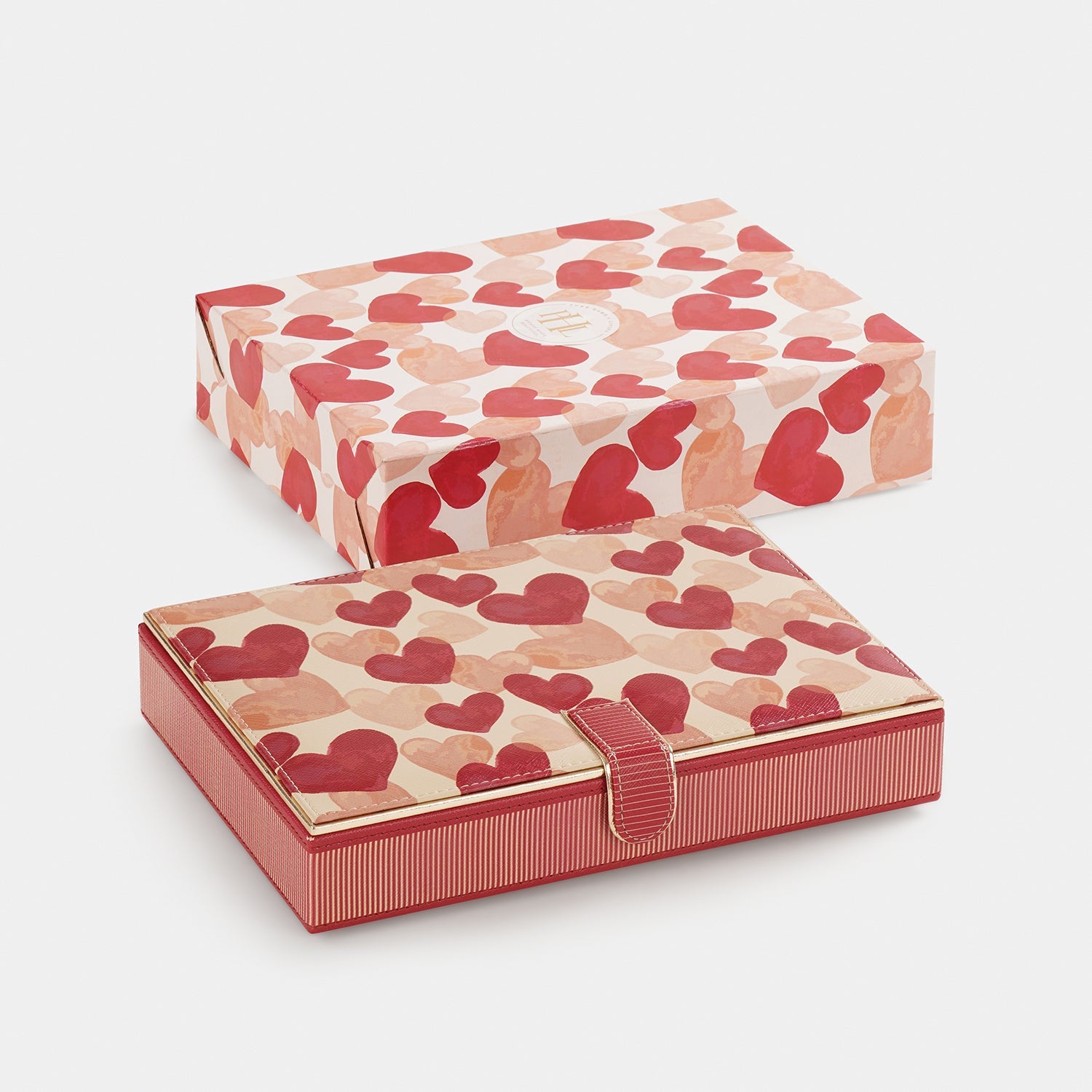 Pink Heart Print Faux Leather Jewellery Box