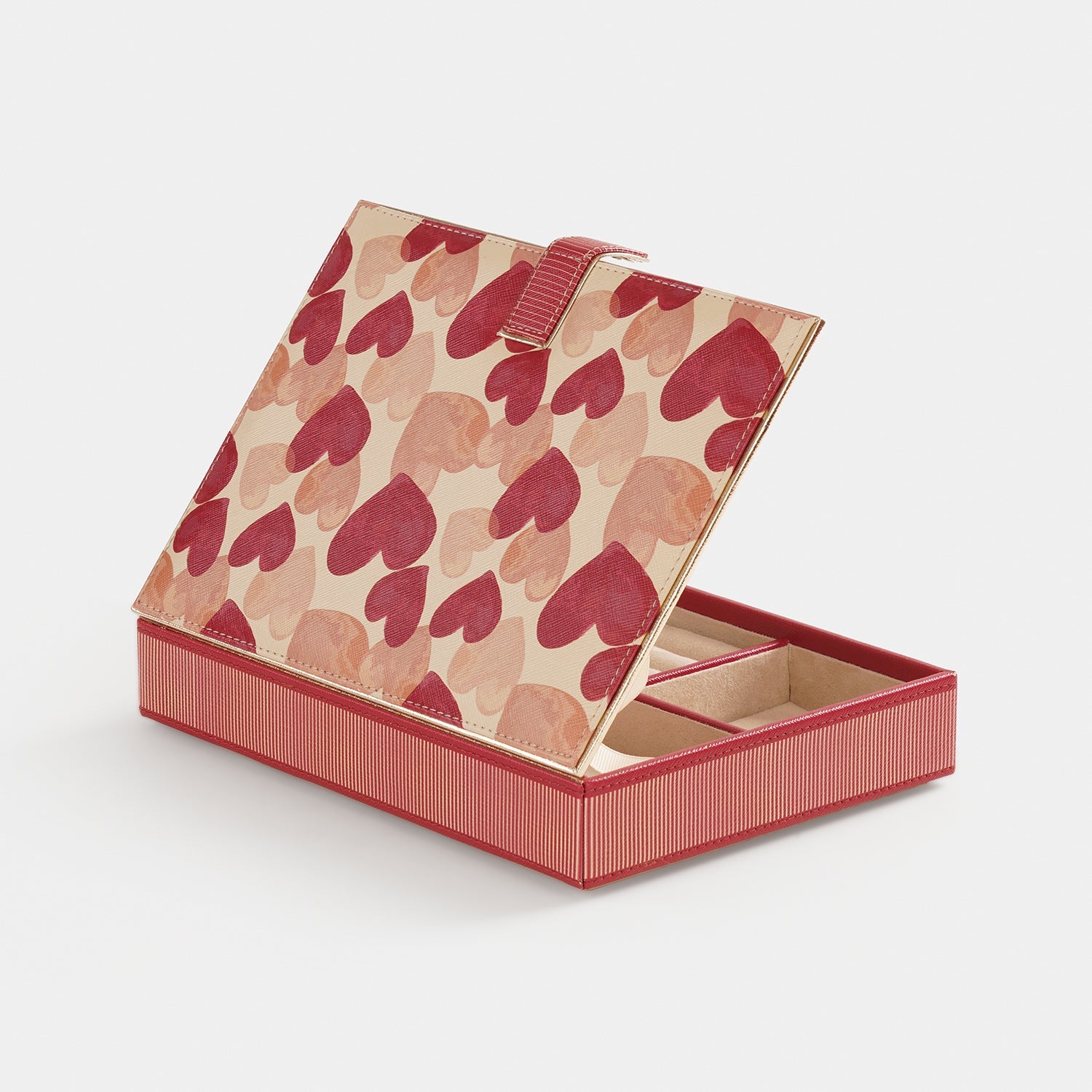 Pink Heart Print Faux Leather Jewellery Box