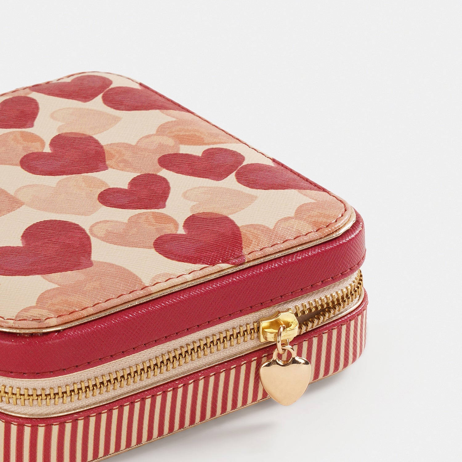 Pink Heart Print Faux Leather Travel Jewellery Box
