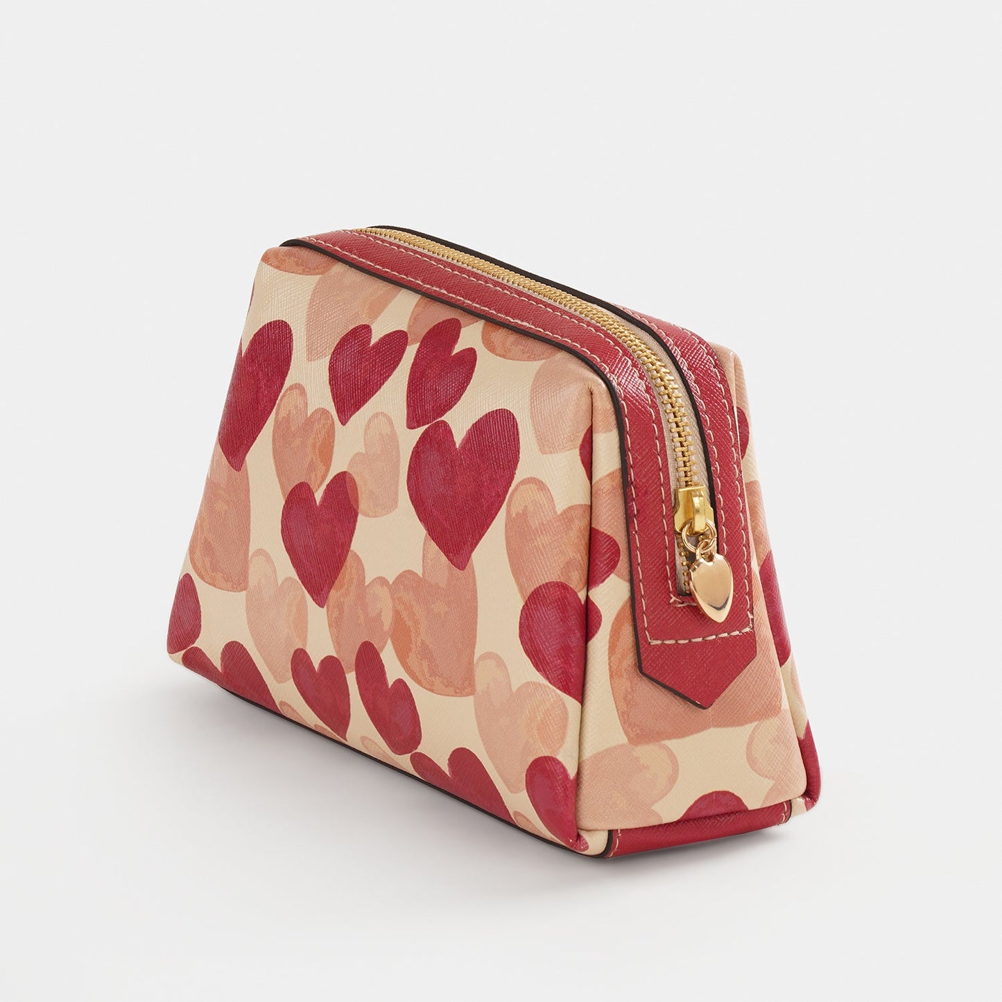 Pink Heart Print Faux Leather Vanity Pouch - Small