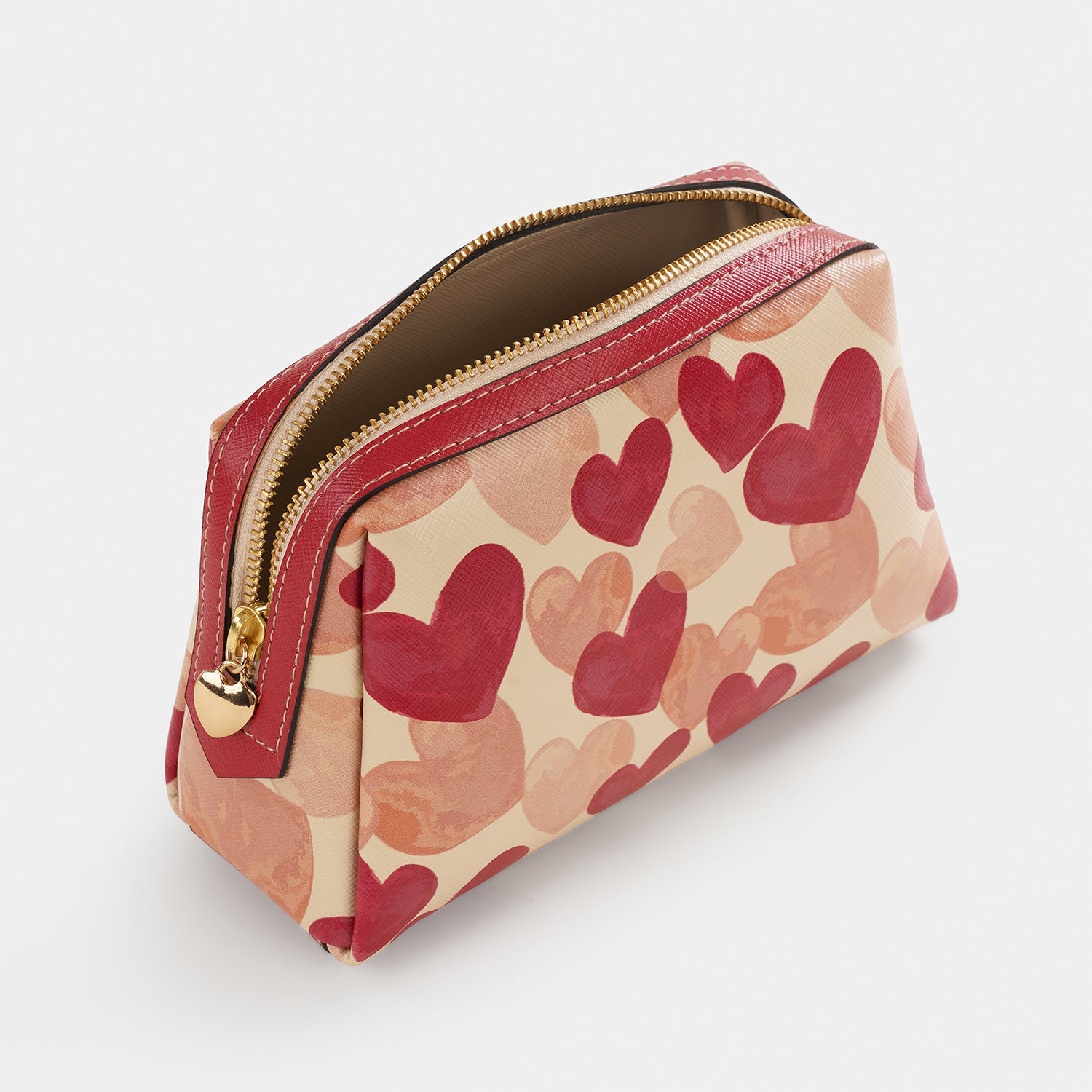 Pink Heart Print Faux Leather Vanity Pouch - Small