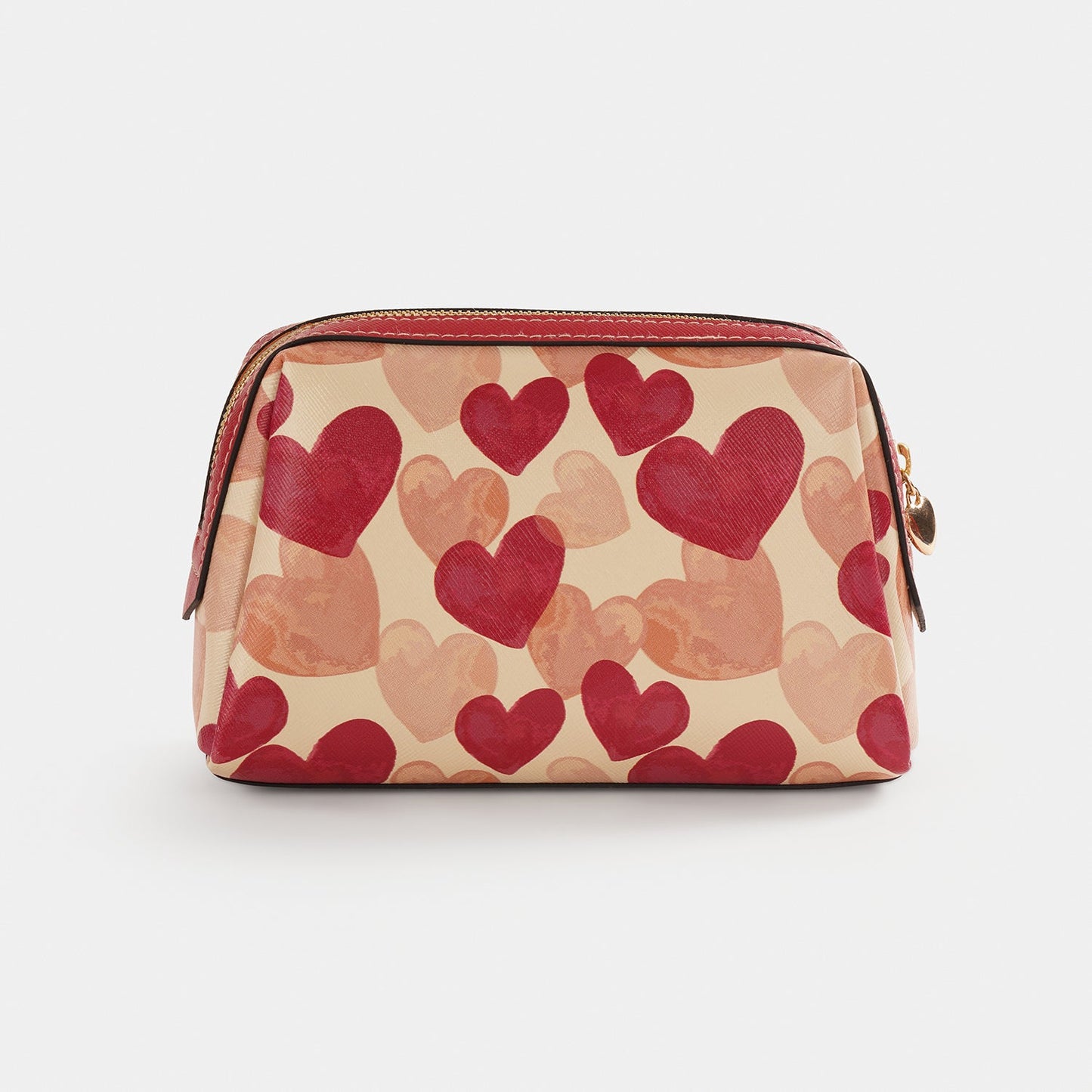 Pink Heart Print Faux Leather Vanity Pouch - Small
