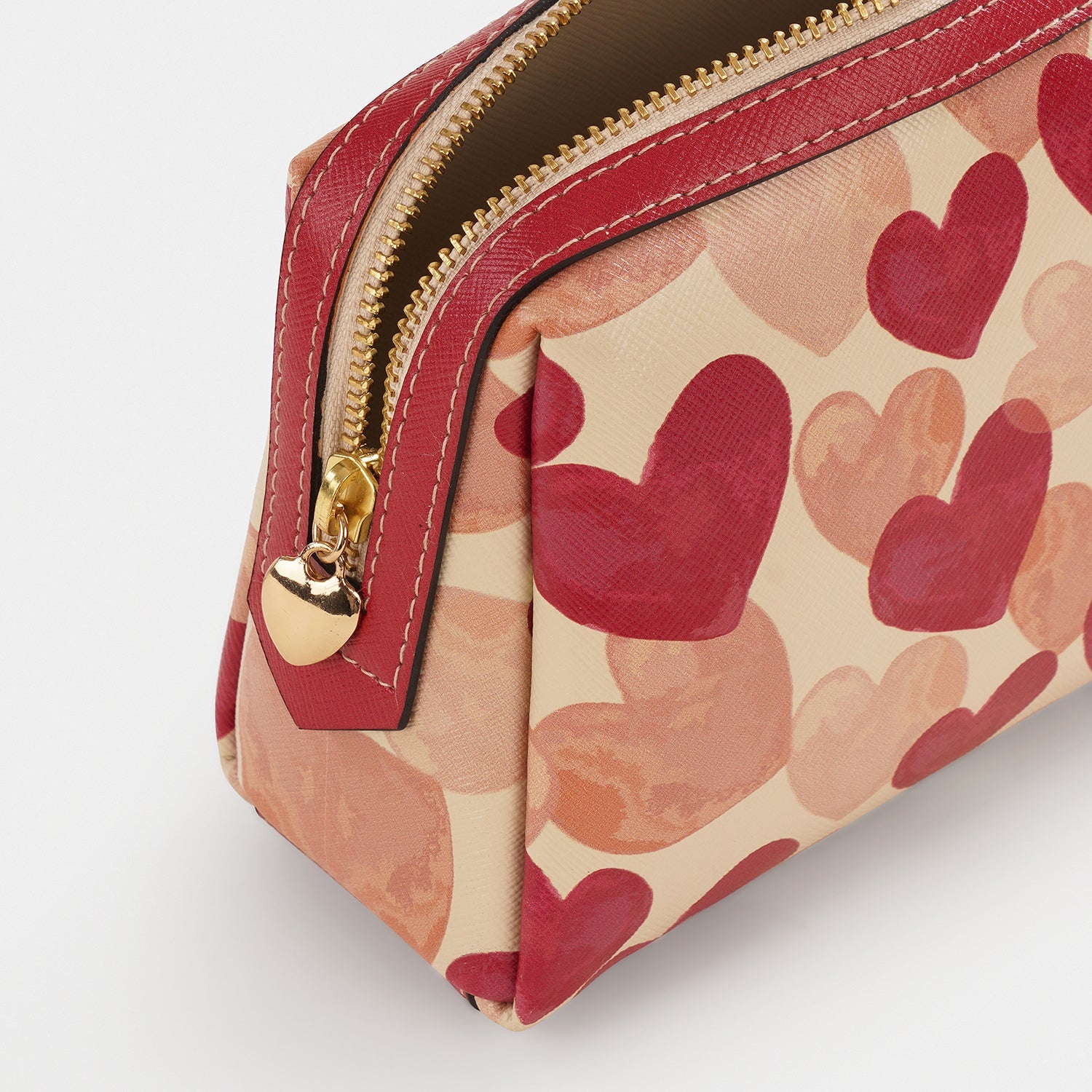 Pink Heart Print Faux Leather Vanity Pouch - Small