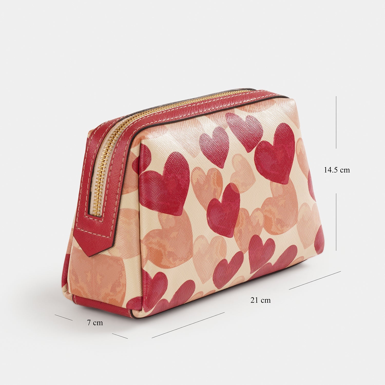 Pink Heart Print Faux Leather Vanity Pouch - Small