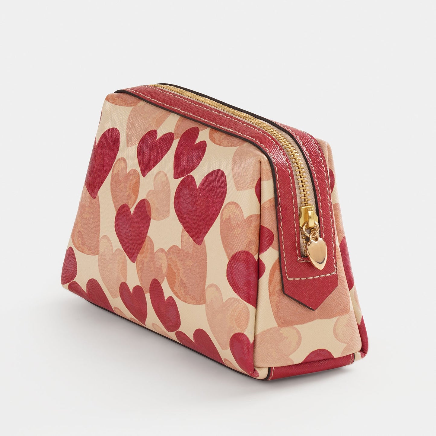 Pink Heart Print Faux Leather Vanity Pouch - Large
