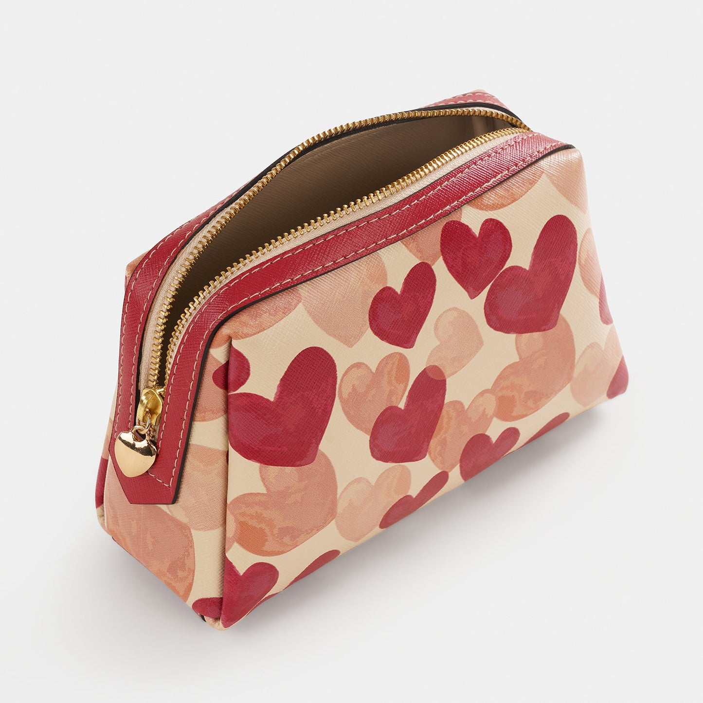Pink Heart Print Faux Leather Vanity Pouch - Large